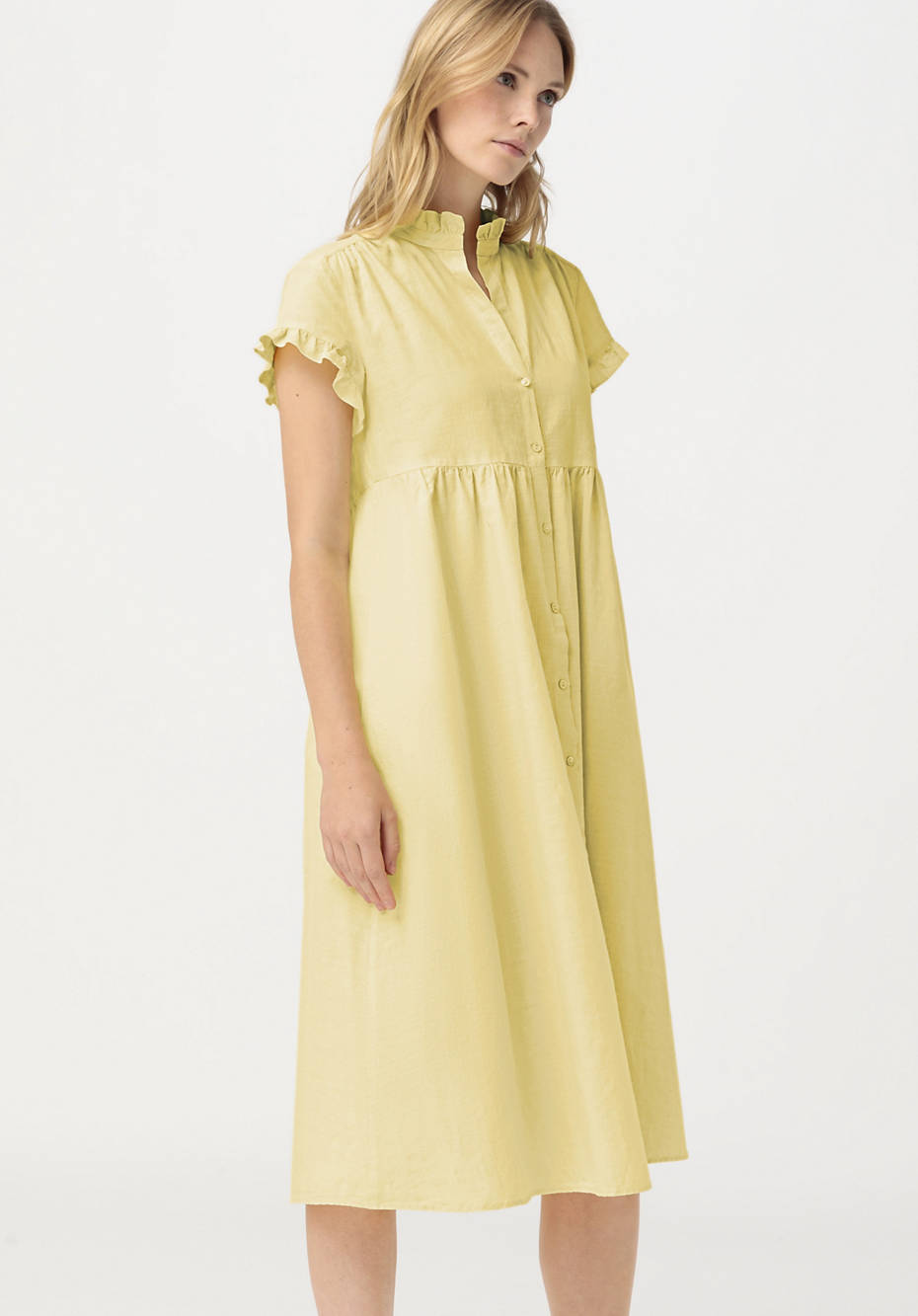 Kleid mit Rüschen aus Bio-Baumwolle und Leinen