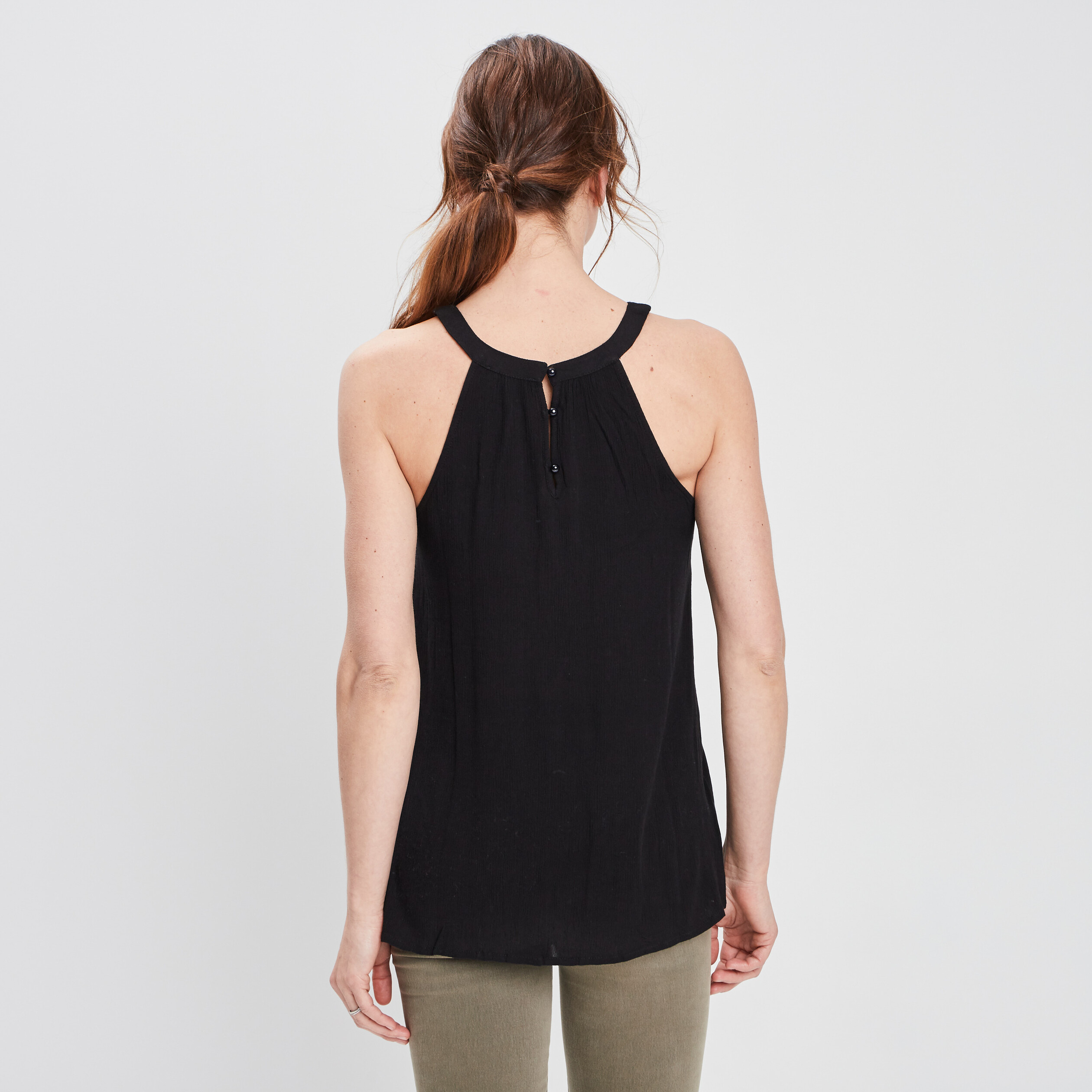 Blouse sans manches encolure américaine noir femme | La Halle
