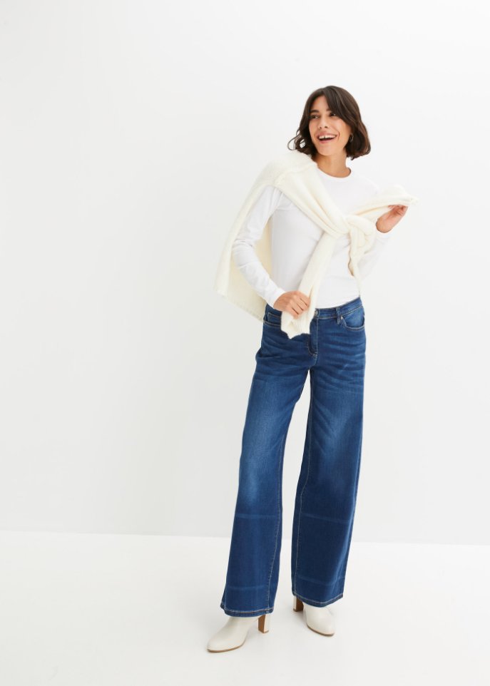 Stretch-Jeans mit extra weitem Bein und Bequembund