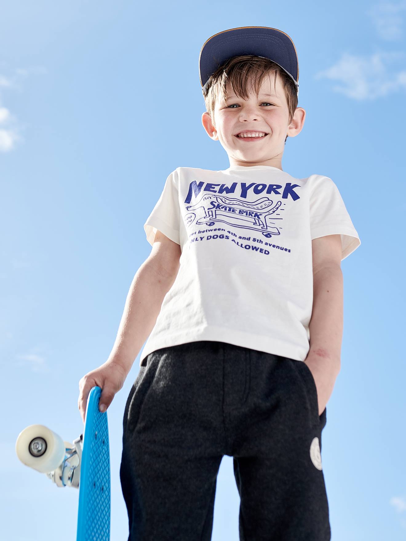 Vertbaudet Jungen T-Shirt mit Schriftzug oder Print BASIC Oeko-Tex - wollweiß