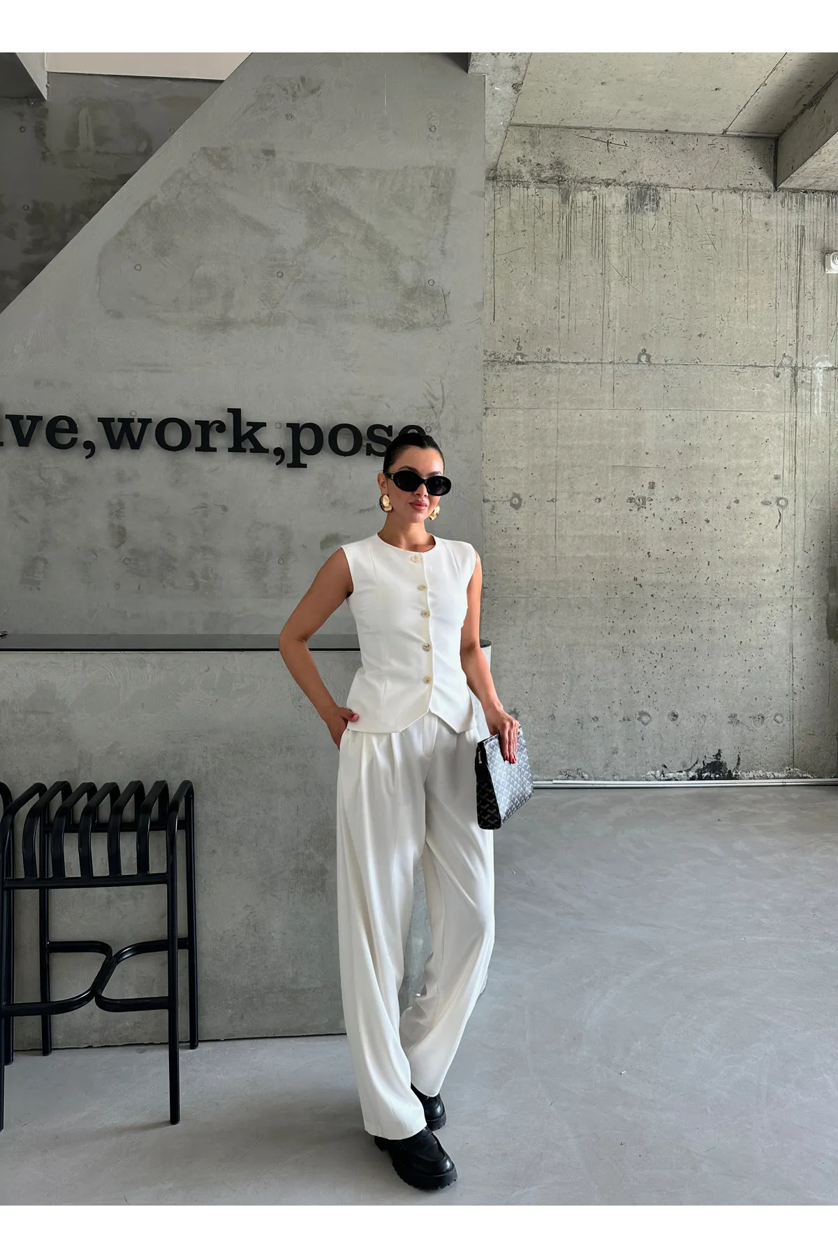 Laluvia  Set aus Weste und Hose aus ecrufarbenem Baumwollstoff