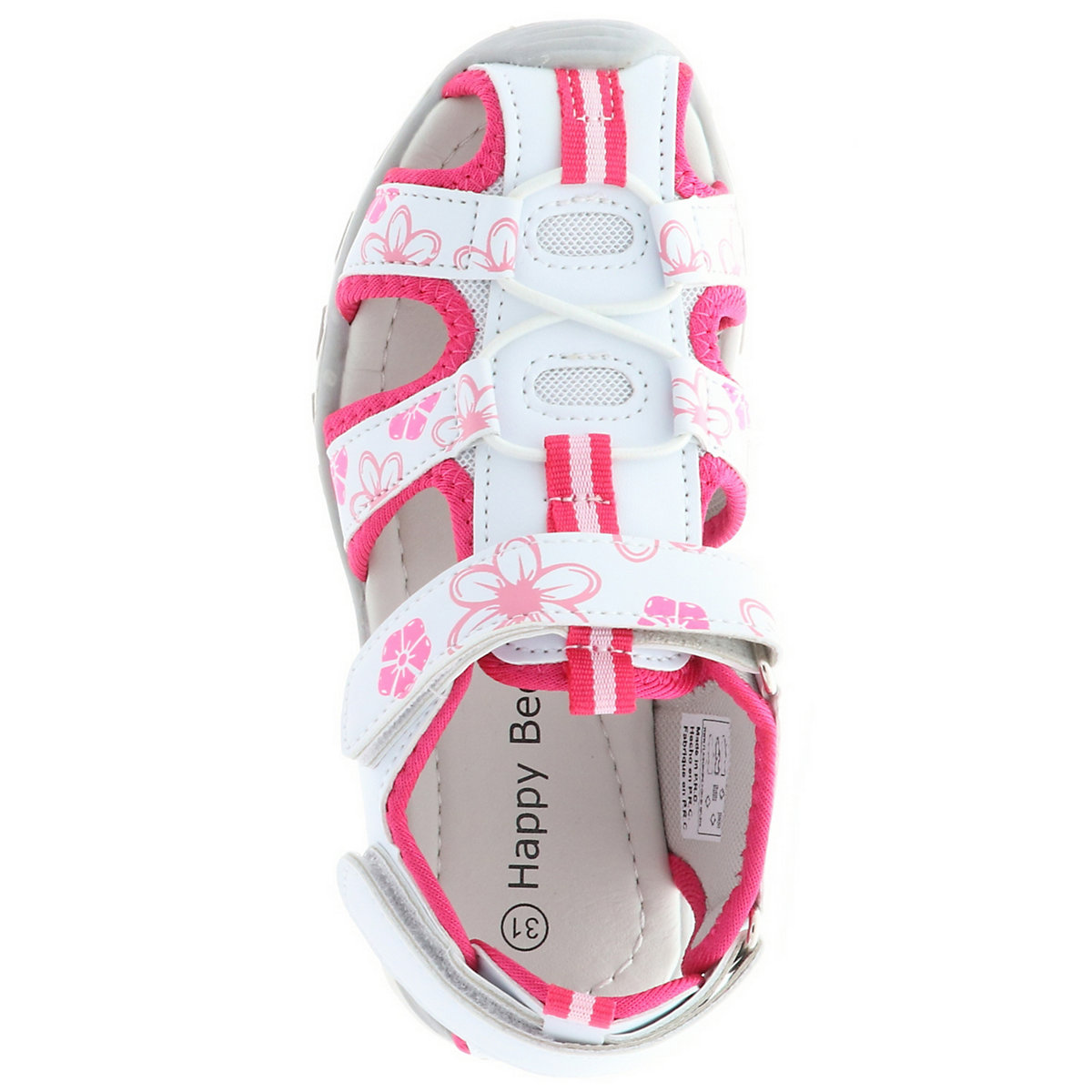 Kinder Mädchen Trekkingsandalen Outdoorschuhe Halbschuhe Klettverschluss Blümchen weiß/pink