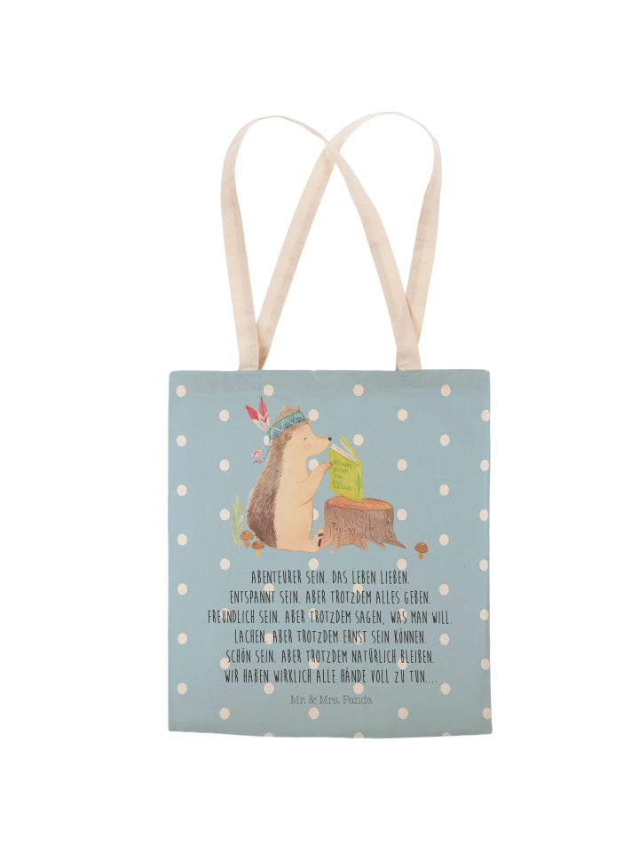 Mr. & Mrs. Panda Einkaufstasche Igel Federschmuck mit Spruch in Blau Pastell günstig kaufen onesize