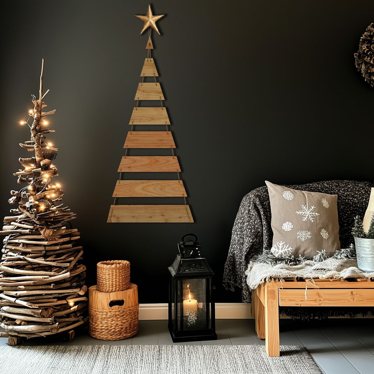 Pemicont Floranica Weihnachtsdeko Hängender Weihnachtsbaum 100 cm hoch Lärchenholz
