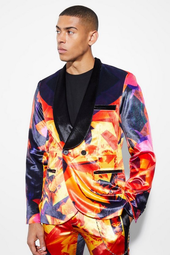 Zweireihige Slim-Fit Velour-Anzugjacke