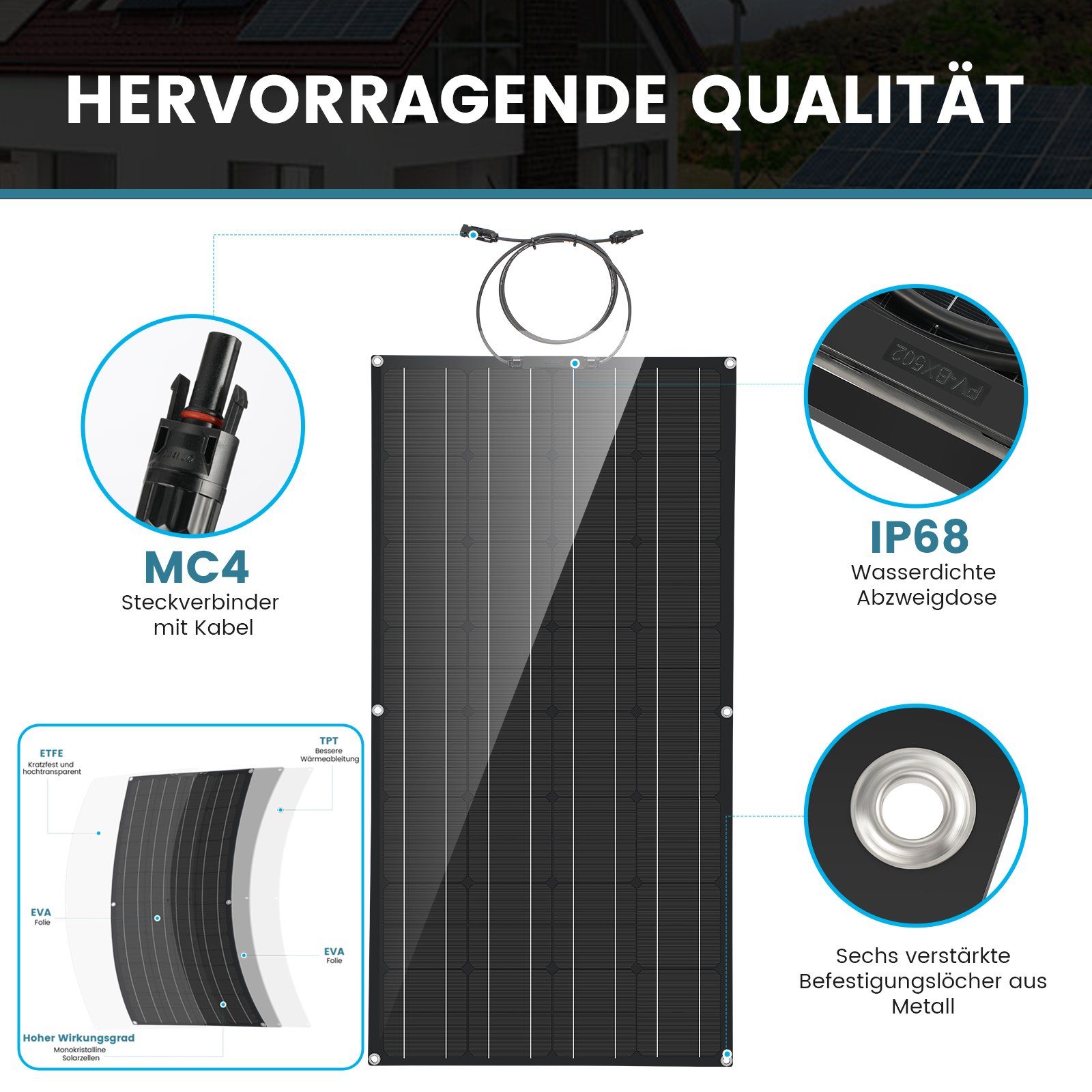 iscooter Solarmodul Flexibel Solarmodul 100W 20V/18V Solarpanel Monokristallin Solarzelle, Solarladegerät Solaranlage mit Ladekabel für Wohnmobil Auto Boot