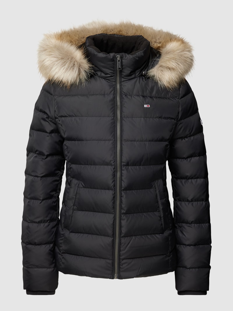 Steppjacke mit Label-Stitching in schwarz