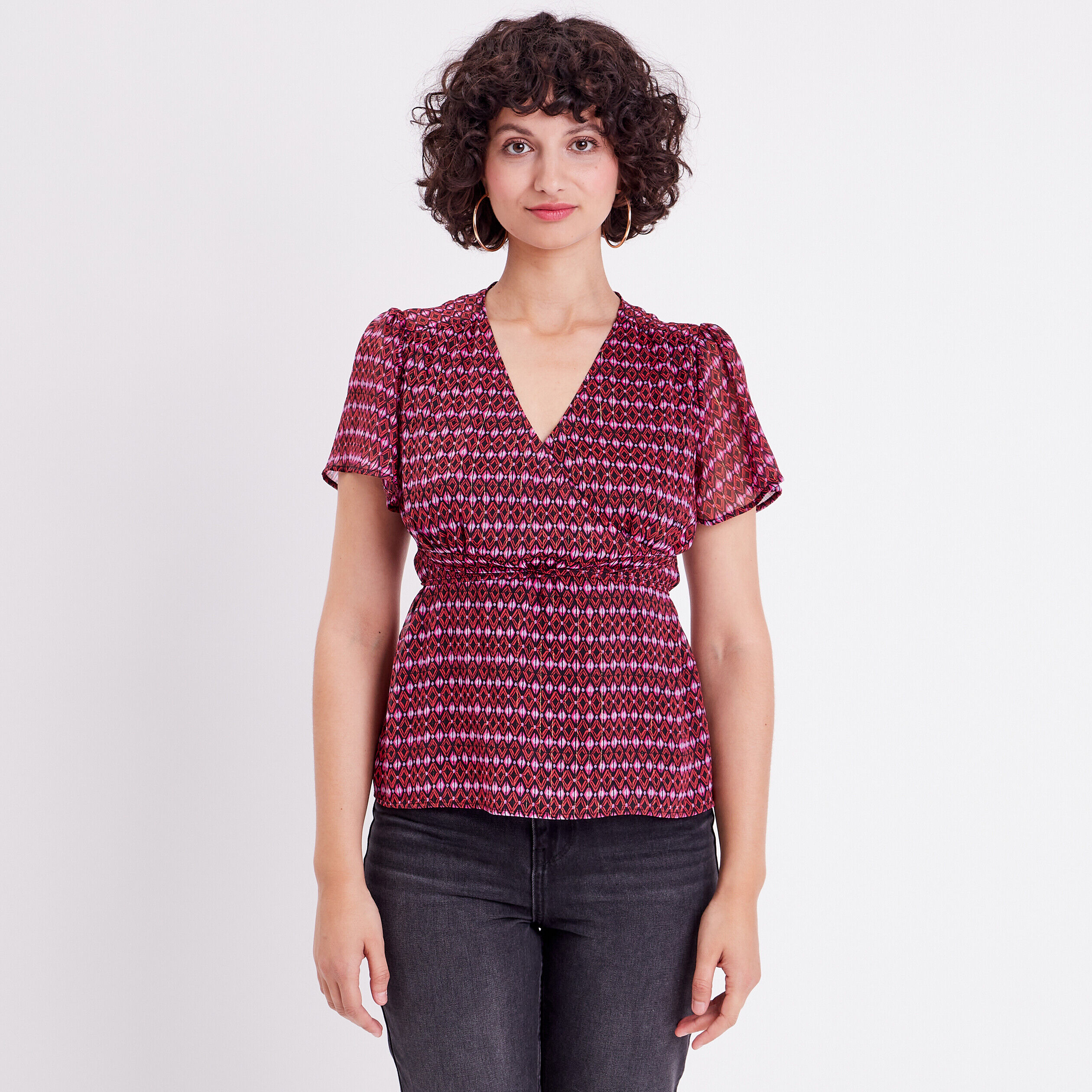 Blouse manches courtes rouge femme | Cache Cache