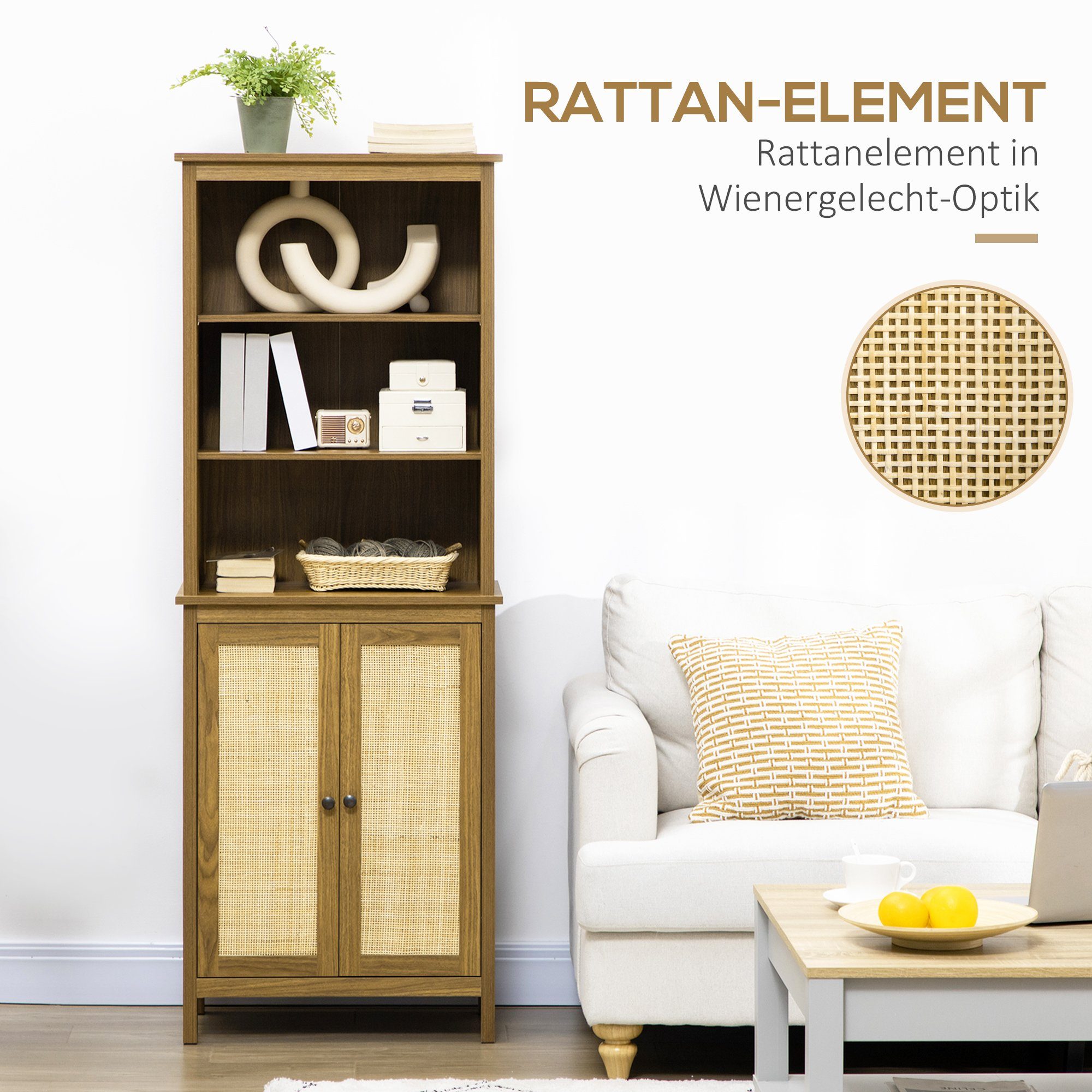 HOMCOM Bücherregal Standregal, in Wiener-Geflecht-Optik 1-tlg., BxLxH: 34.5x60x162 cm