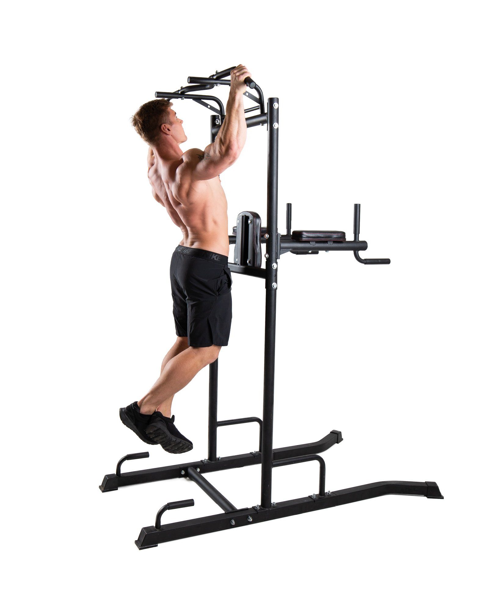 OnWay Kraftstation OnWay Power Tower Fitness Training Kraftstation schwarz OF2505, Der OnWay Power Tower ist eine multifunktionale Station aus Stahlrohren mit 8 Klemmen: VKR-Station (vertikaler Knielift), Tauchstation, Parallelstation und Schwimmstat