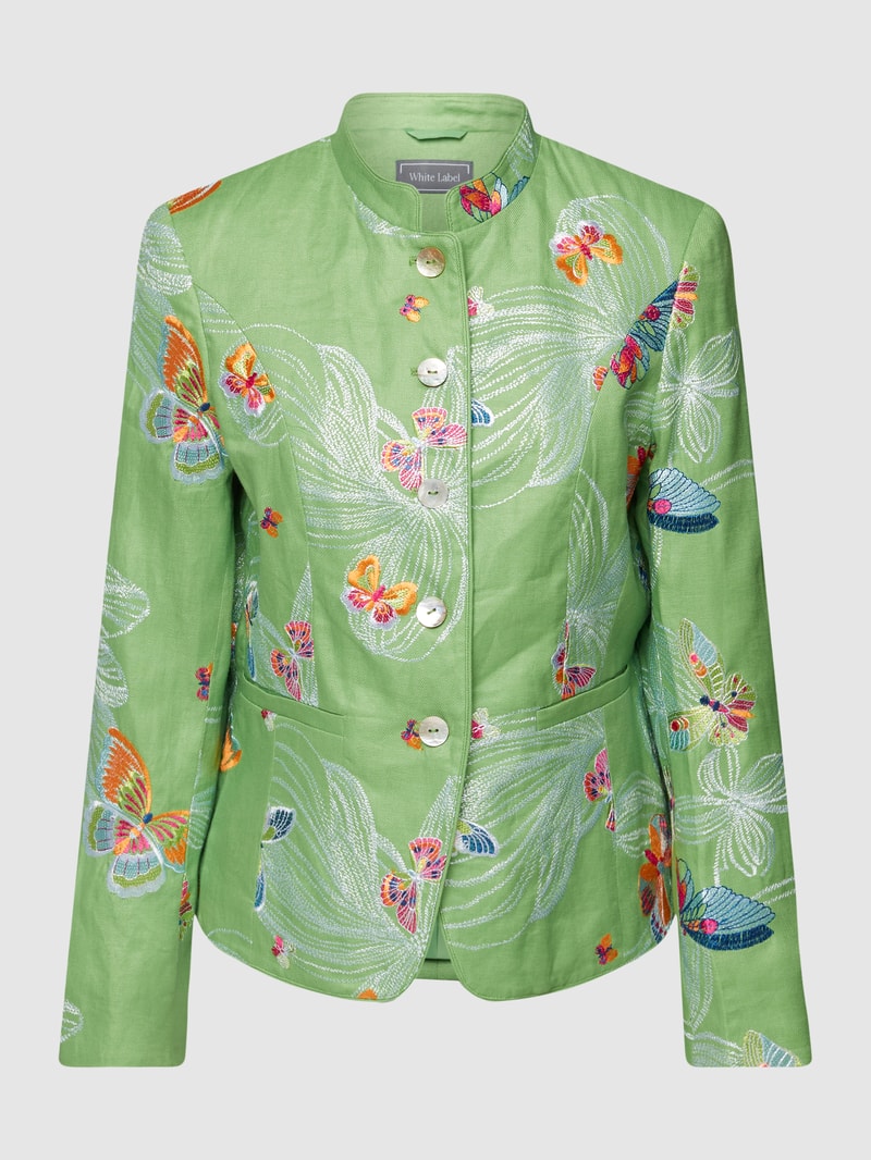 Blazer aus reinem Leinen mit Maokragen in lindgrün