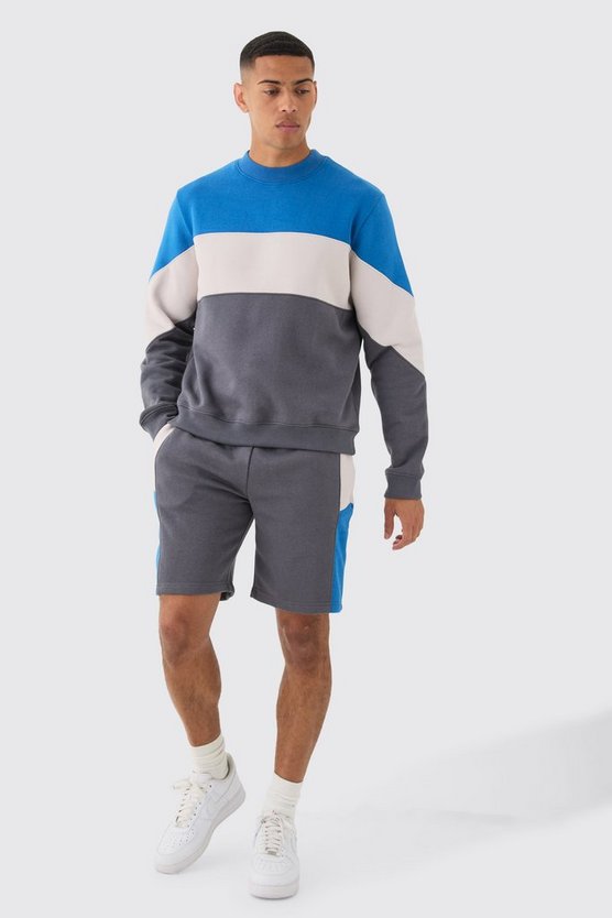 Kurzer Colorblock Sweatshirt-Trainingsanzug