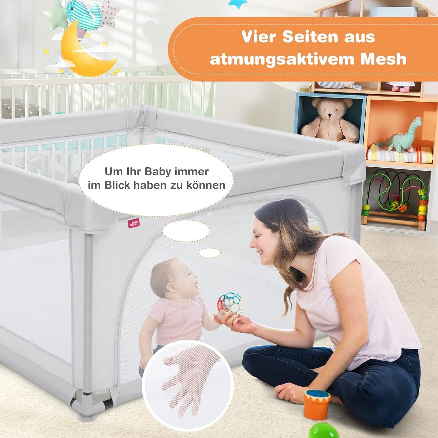 KOMFOTTEU Laufstall Baby, mit 50 Spielbällen, 120x120cm