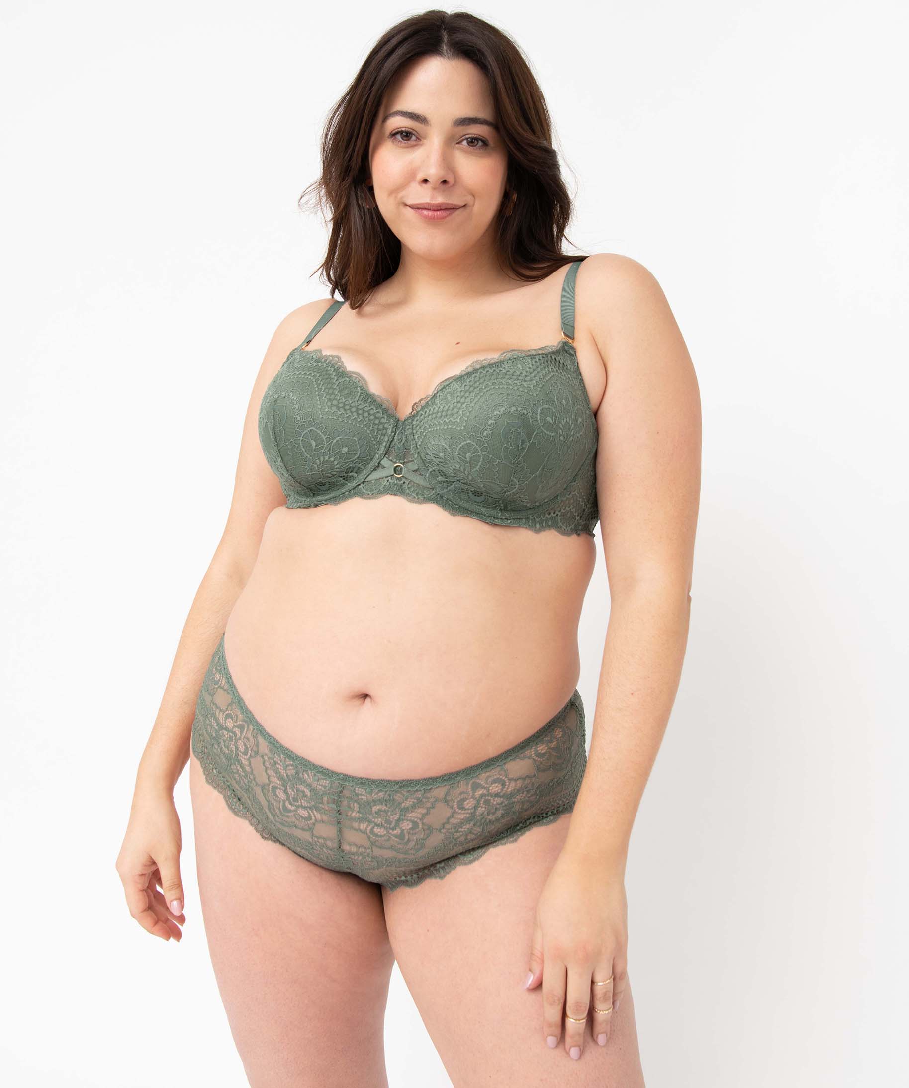 Soutien-gorge grande taille emboitant en dentelle avec bonne... kaki | GEMO