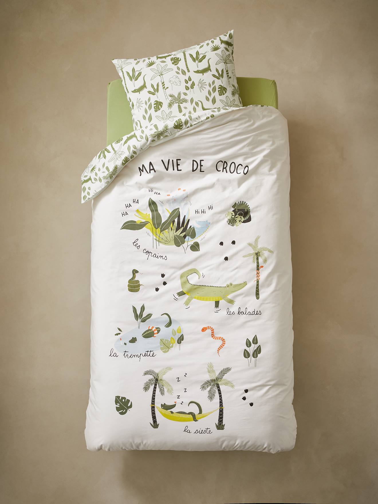 Parure housse de couette + taie d'oreiller enfant TREK Oeko-Tex® multicolore