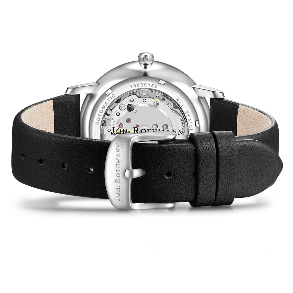 Joh. Rothmann Montre automatique Classic en Argent Cuir véritable en Noir Montre