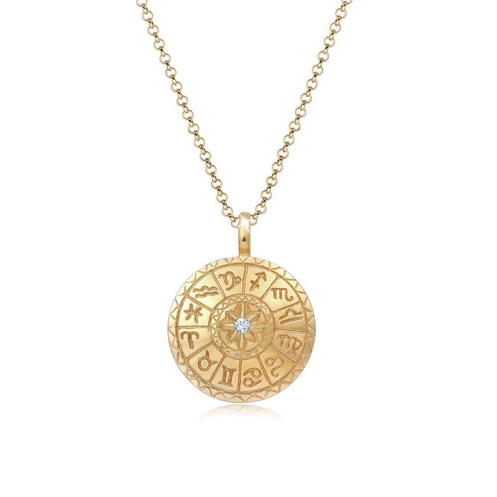Elli Elli Collier Plaquettaires Signe Astrologique Cristaux Collier Femme  Plaqué Or A collier