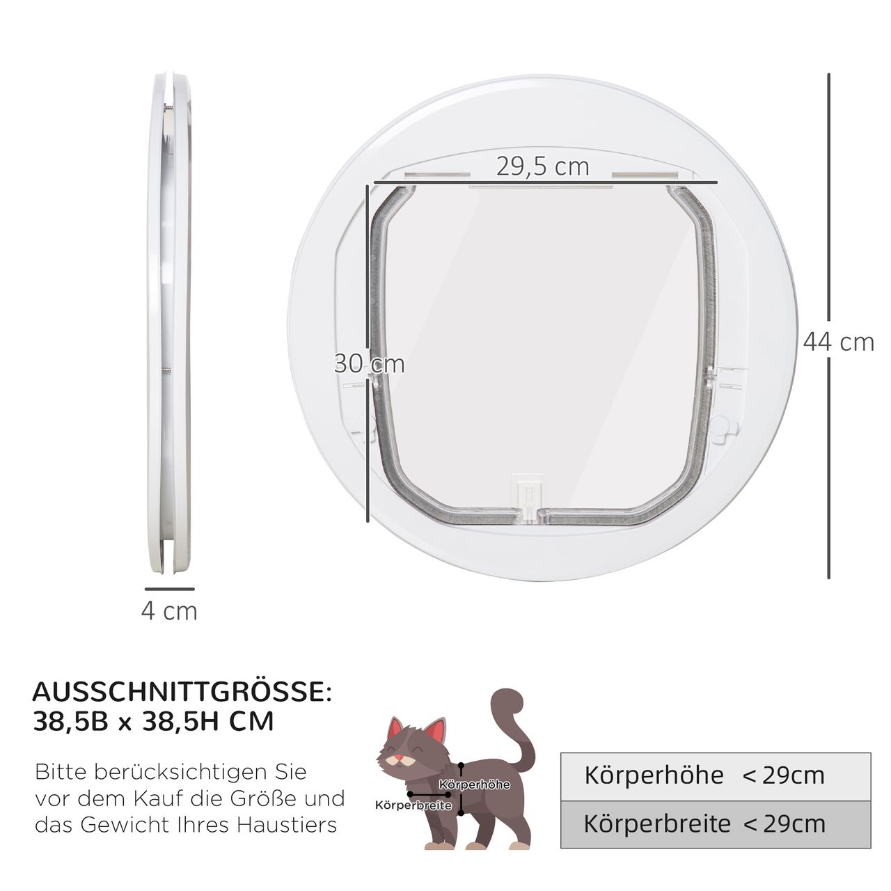 PawHut Katzenklappe Hundeklappe 4 Wege Magnet-Verschluss Haustierklappe Ø44 cm