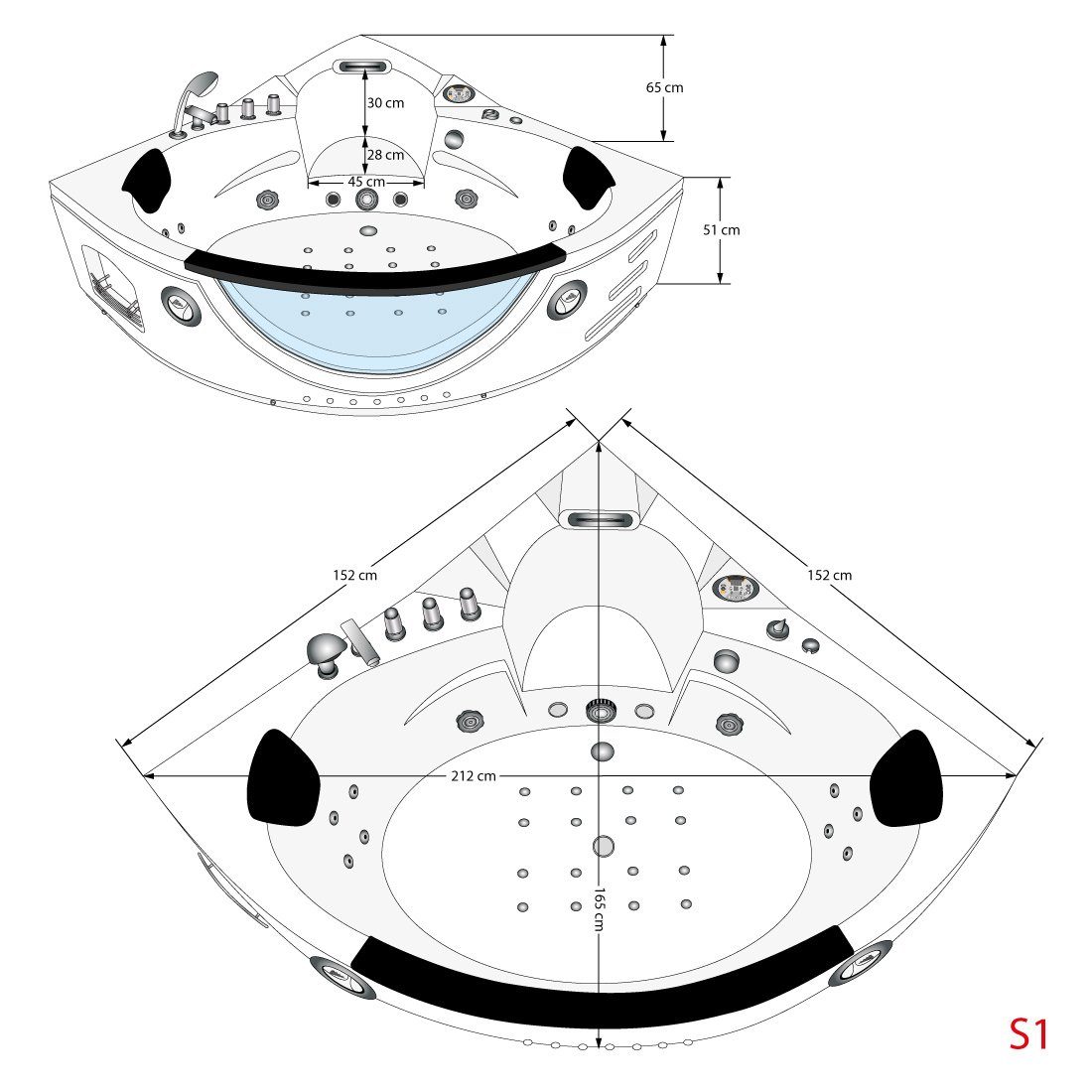 AcquaVapore Whirlpool-Badewanne Whirlpool Pool Badewanne Wanne W06H 152x152cm
