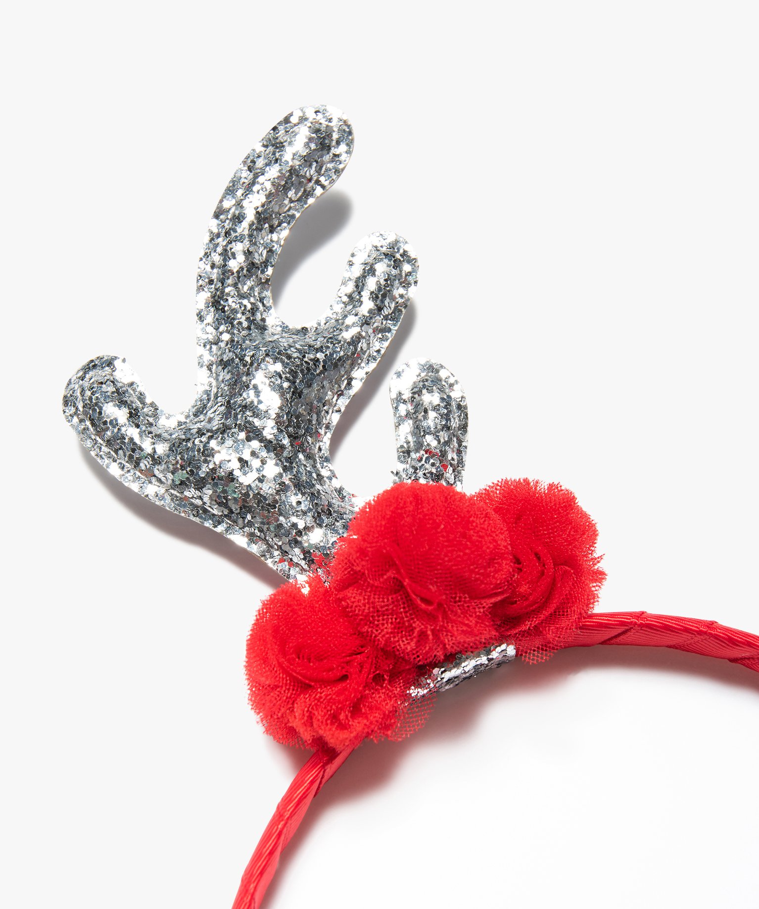 Serre-tête fille avec bois de renne et pompons en tulle rouge | GEMO