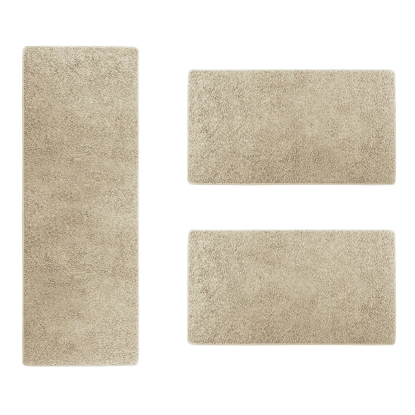 Hochflor-Bettumrandung Barcelona Beige, 3 Größen, Teppichläufer, ideal im Schlafzimmer Floordirekt, Höhe 22 mm, (3-tlg), Shaggy