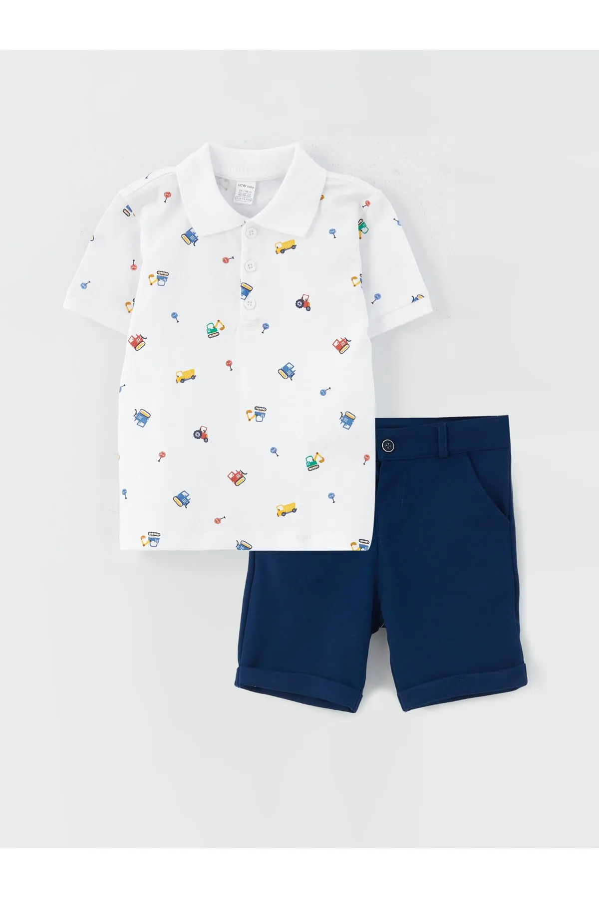 LC Waikiki  Kurzarm-T-Shirt und Shorts mit Polokragen und gemustertem Baby-Jungen-Muster, 2er-Set