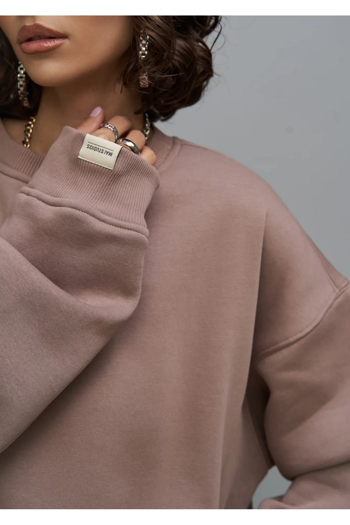 MAİ COLLECTİON  Cashback Taupefarbenes Oversize-Sweatshirt