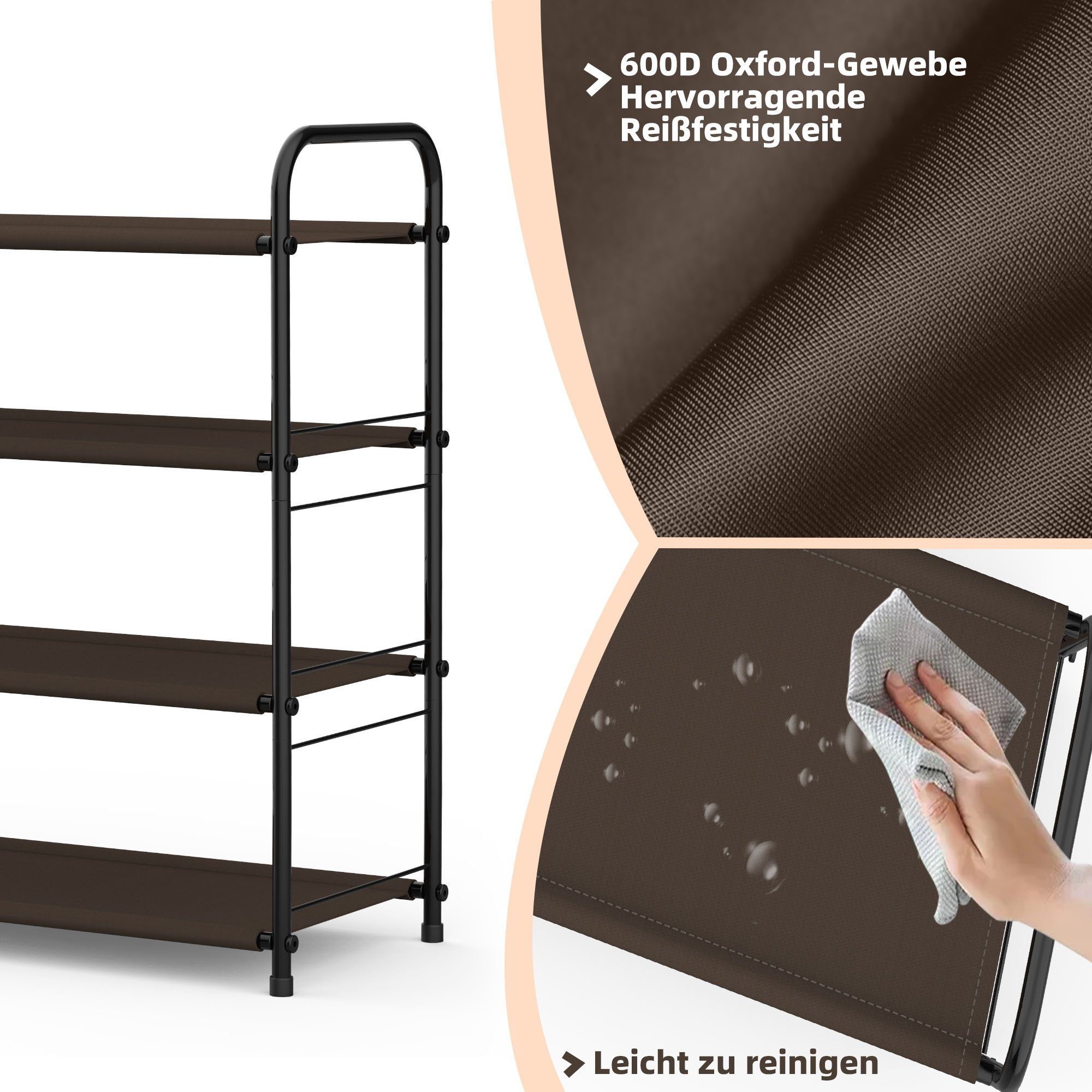 NEFOSO Schuhschrank 4-stöckiges, Metall Schuhregal, Stapelbares und ausziehbares, braun 600D Oxford-Gewebe, Hauseingang Schuhregal Stecksystem, 68x29x65cm