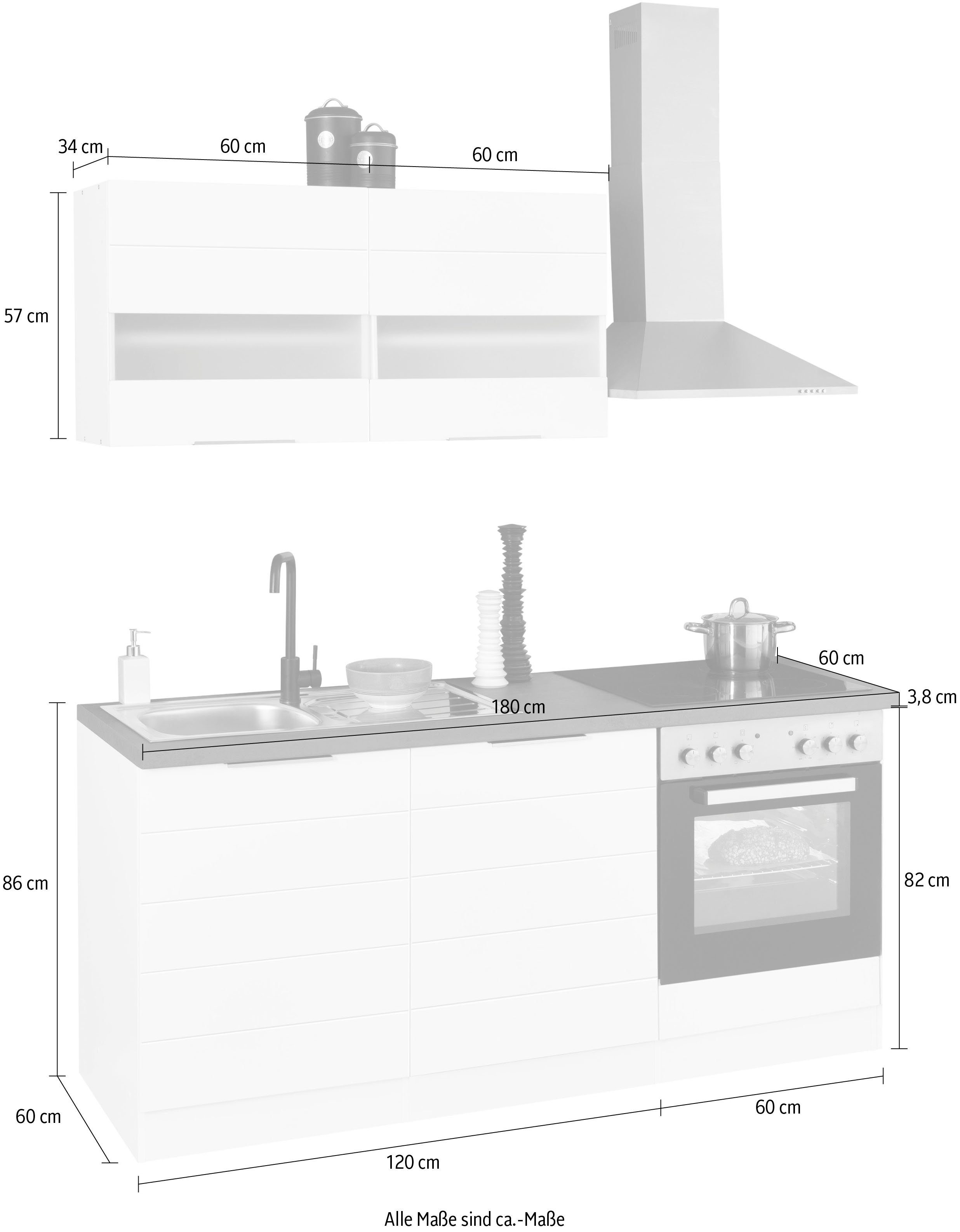 HELD MÖBEL Küche Luhe, 180 cm breit, wahlweise mit oder ohne E-Geräten, gefräste MDF-Fronten