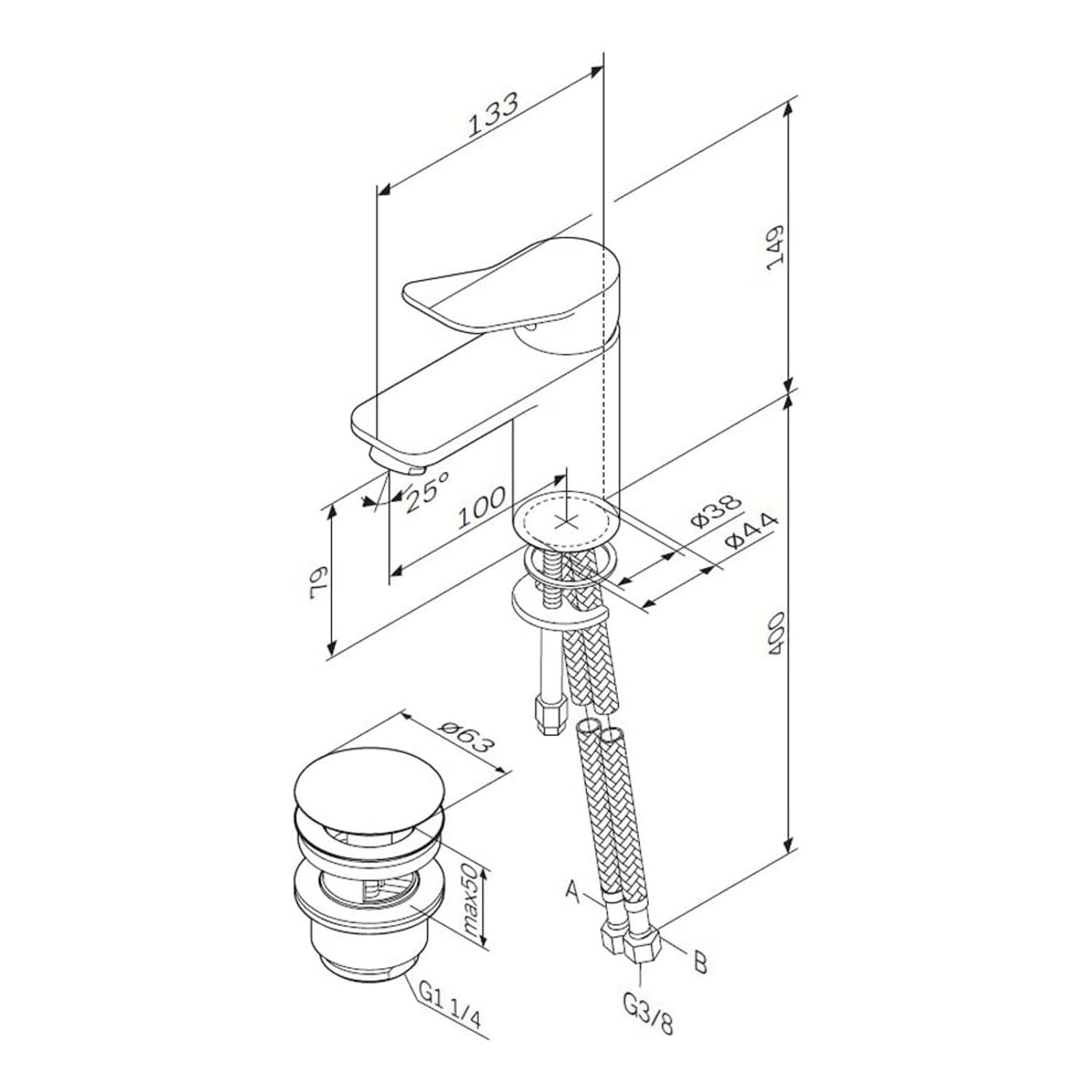 AM.PM Waschtischarmatur Waschbeckenarmatur X-Joy Waschbecken Wasserhahn Bad (mit Klick-Ablaufgarnitur, Mischbatterie) geräuscharme Kartusche, Waschtisch Mischbatterie Badezimmer Badarmatur