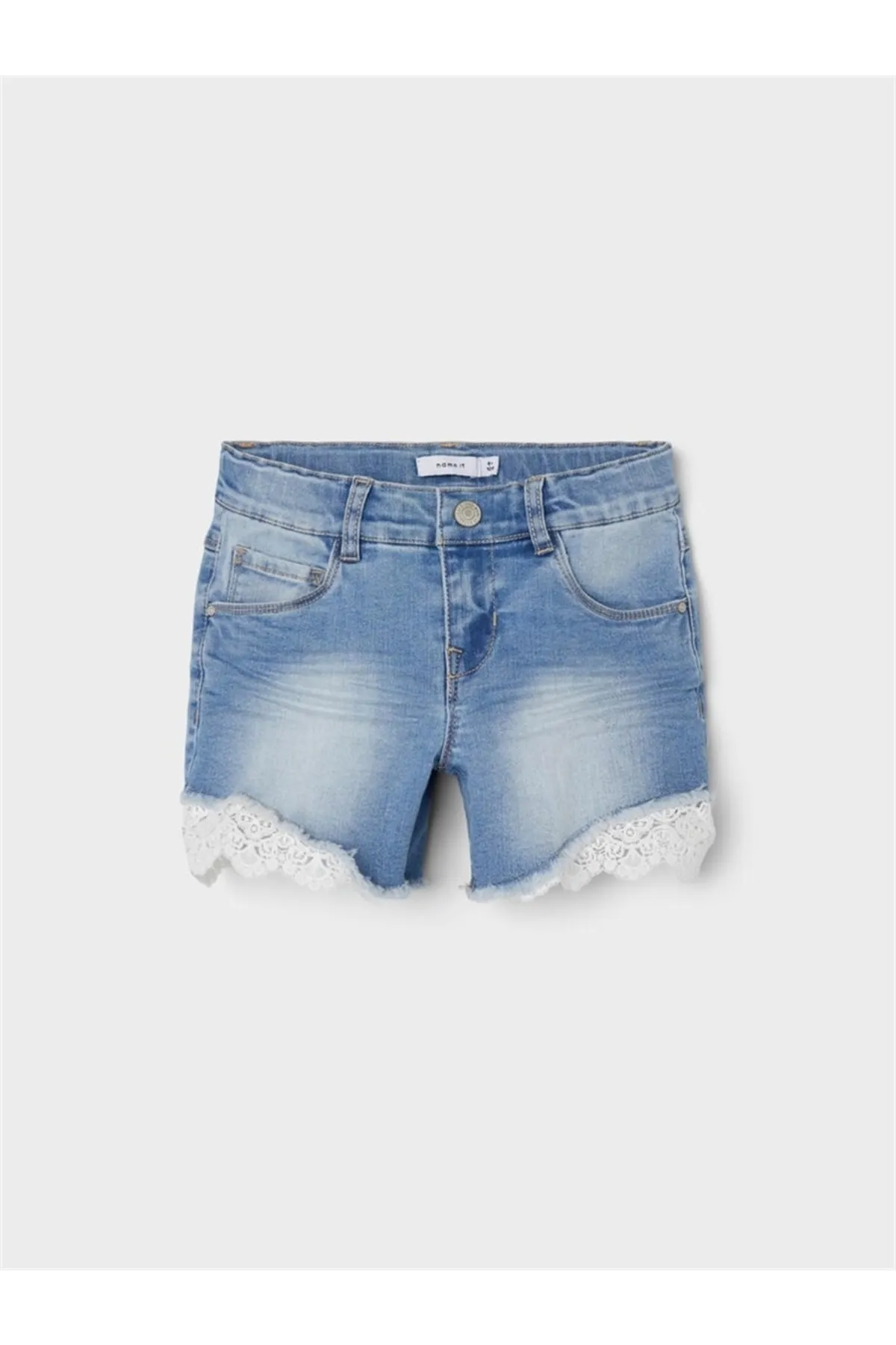 name ıt  Mädchen - Bequeme Jeansshorts mit Spitzendetail