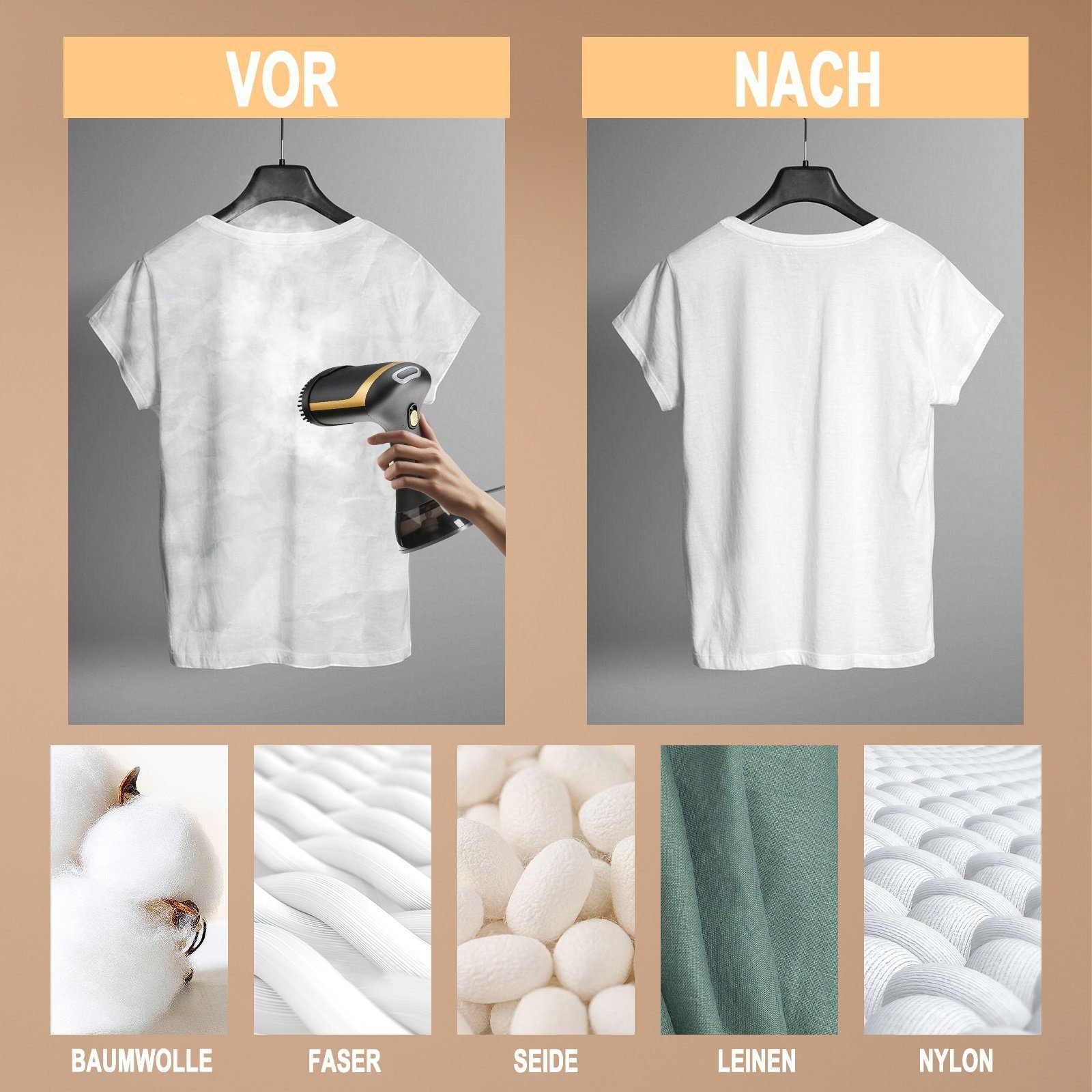 Mutoy Dampfbürste 1500W, Dampfglätte 350ml, Dampfabgabe 25 g/Min,Gewicht 0.8 kg, schnelles Aufheizen,sterilisieren,für Reise & Zuhause