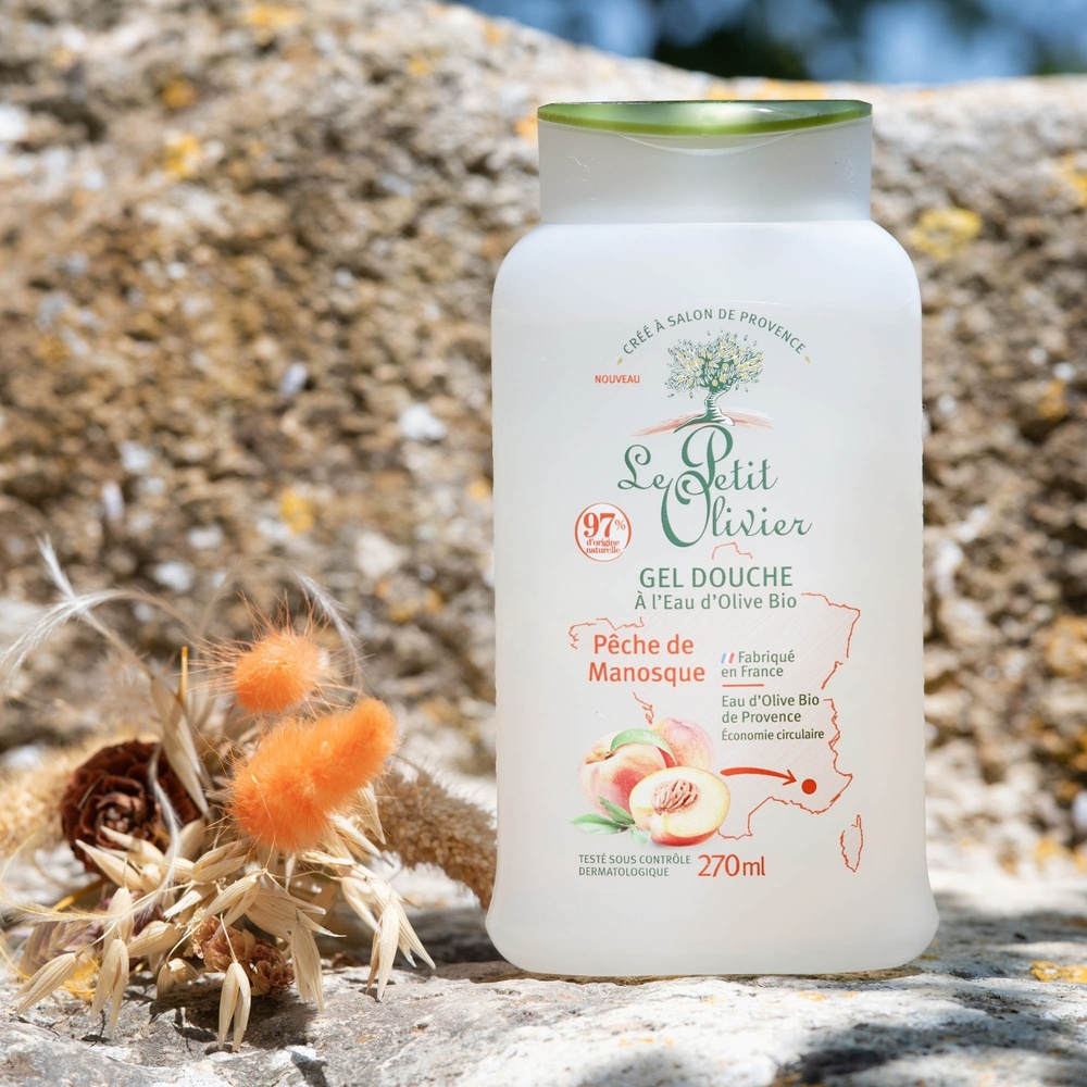le petit olivier Gel Douche Hydratant à l'Eau d'Olive BIO Pêche de Manosque Gel Douche Hydratant