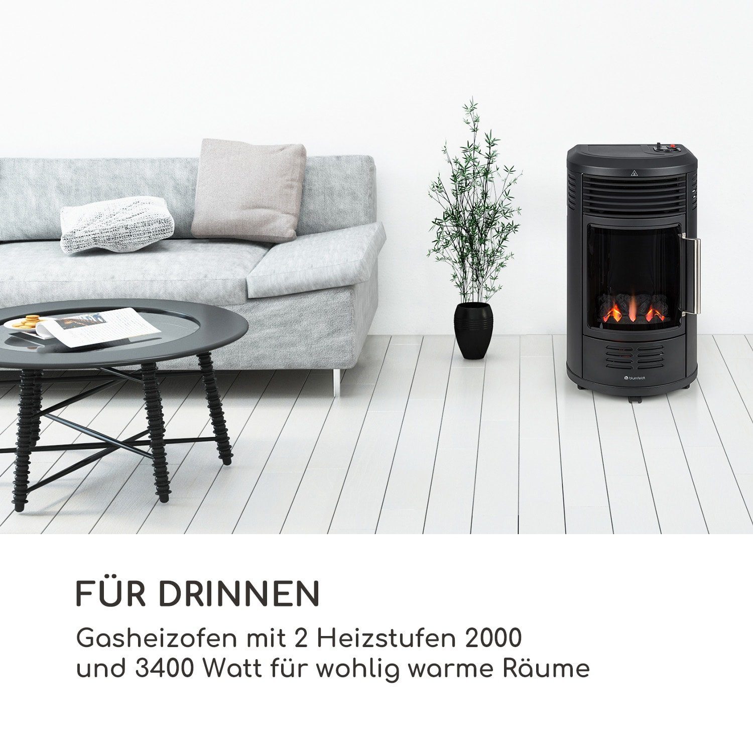 blumfeldt Heizkörper Andora Deluxe, Heizofen für innen Gas Gasbrennofen Elektrisch 3400 W Mobil