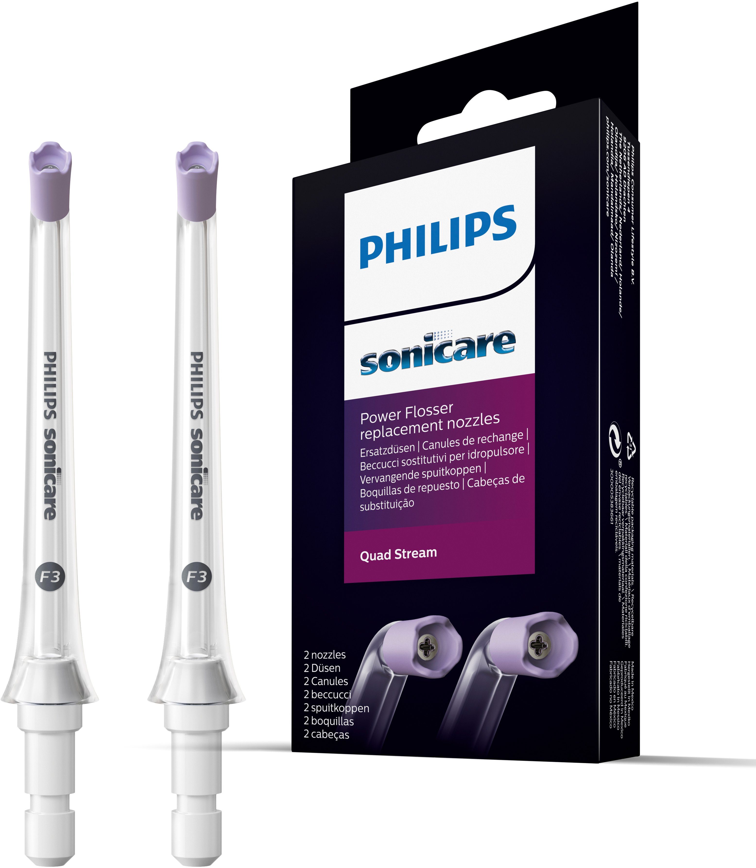 Philips Sonicare Mundduschen-Ersatzdüse F3 Quad Stream nozzle HX3062/00, weiche Führung, kompatibel mit jeder Philips Sonicare Powerflosser