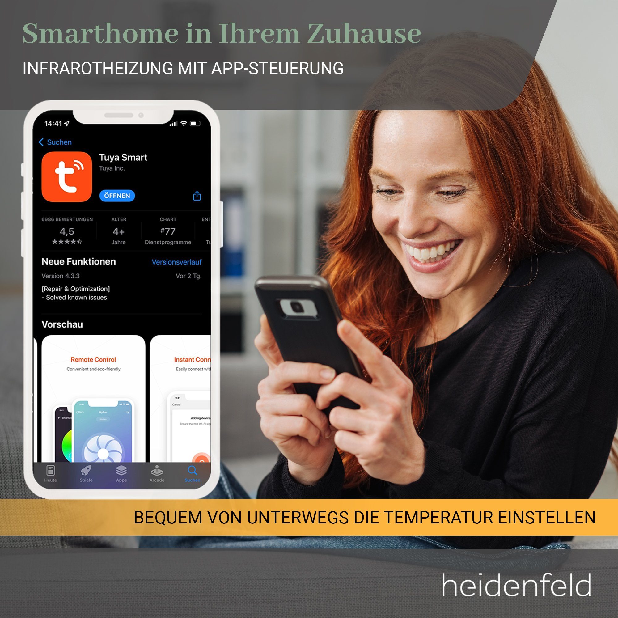 Heidenfeld Infrarotheizung 300 - 1200 W Wand Elektroheizung HF-HP100-2 - 10 J. Garantie, App-Steuerung - Infrarot Wandheizung Heizkörper Elektroheizkörper