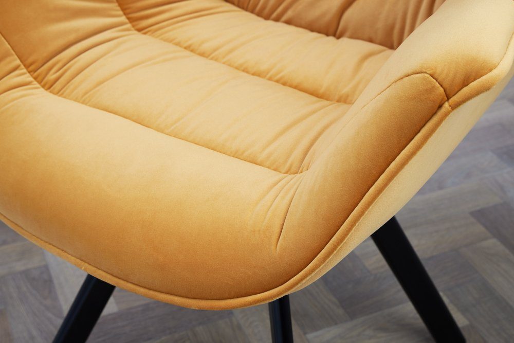 riess-ambiente Polsterstuhl THE DUTCH COMFORT senfgelb / schwarz (Einzelartikel, 1 St), Esszimmer · Samt · Metall · mit Armlehne · Retro