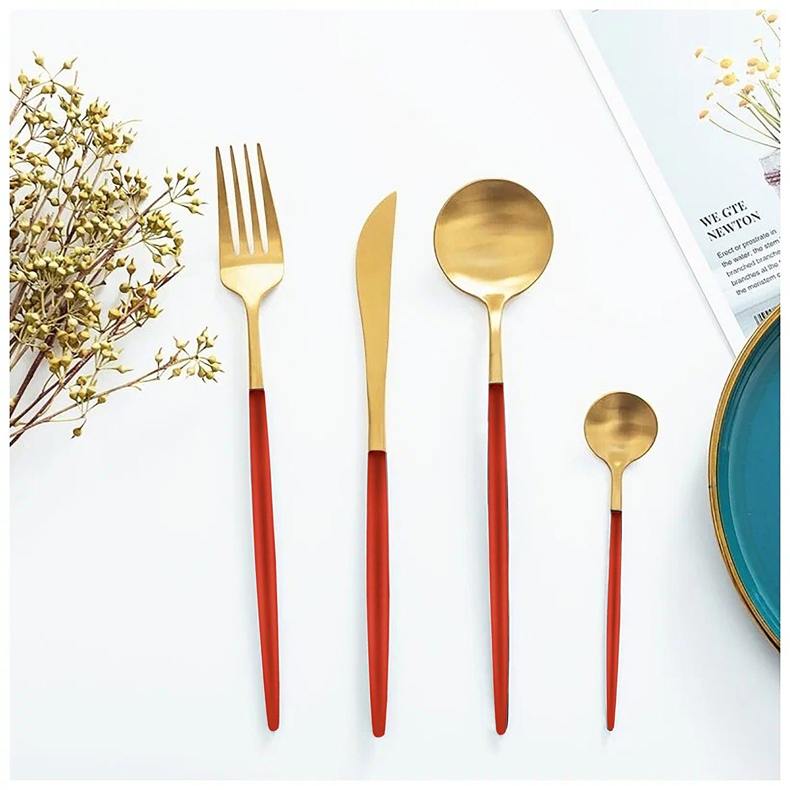 CALIYO Besteck-Set 24 Teilig Griff Edelstahl Messer Gabel Löffel Rostfrei Geschirrset Set, Gabel Löffel Geschirrset Set Spülmaschinenfest.