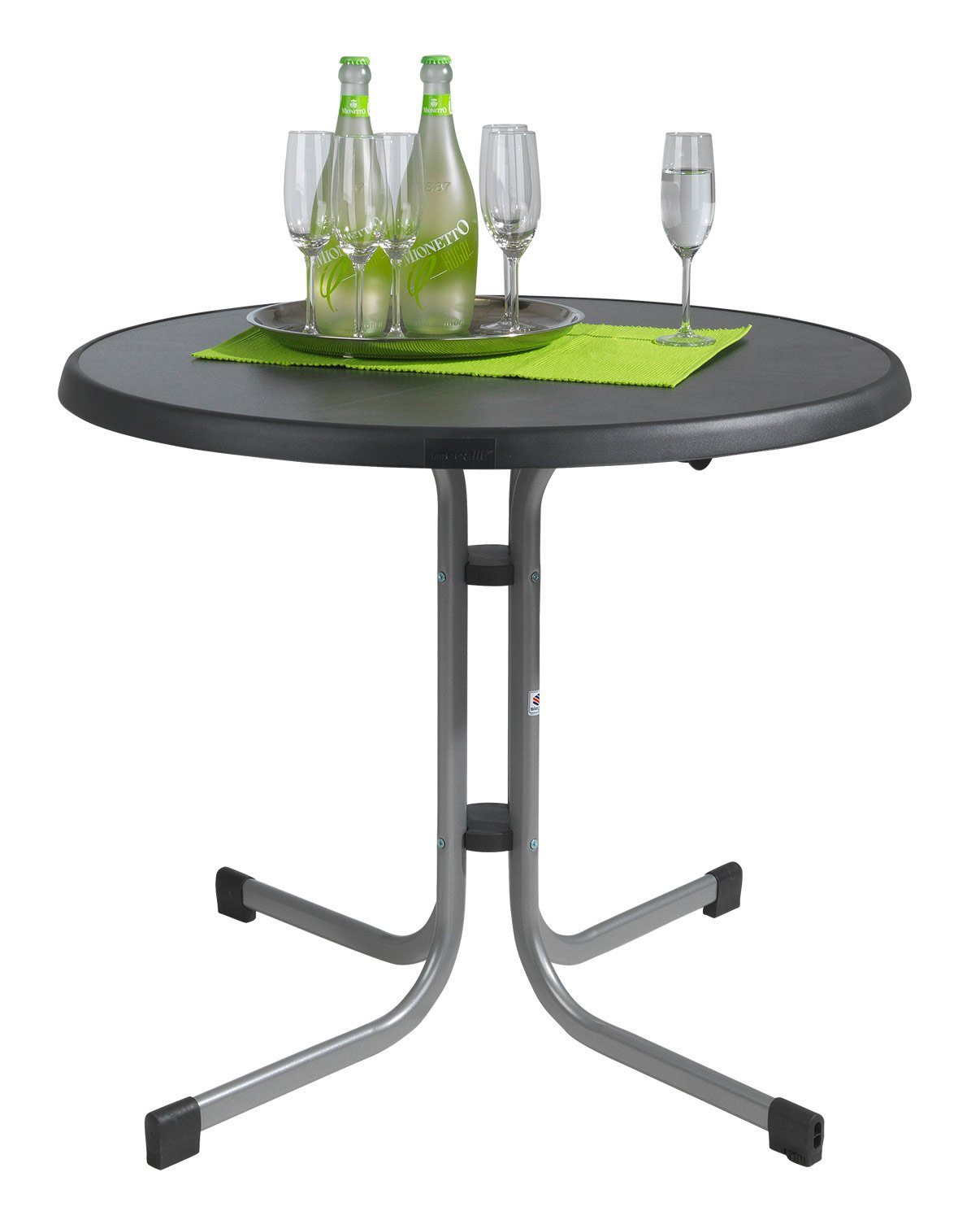 Sieger Gartenmöbel Gartentisch MECALIT, Klappbar, Ø 86 cm, Metall, Anthrazit, Graphitfarben, Tischplatte aus Mecalit