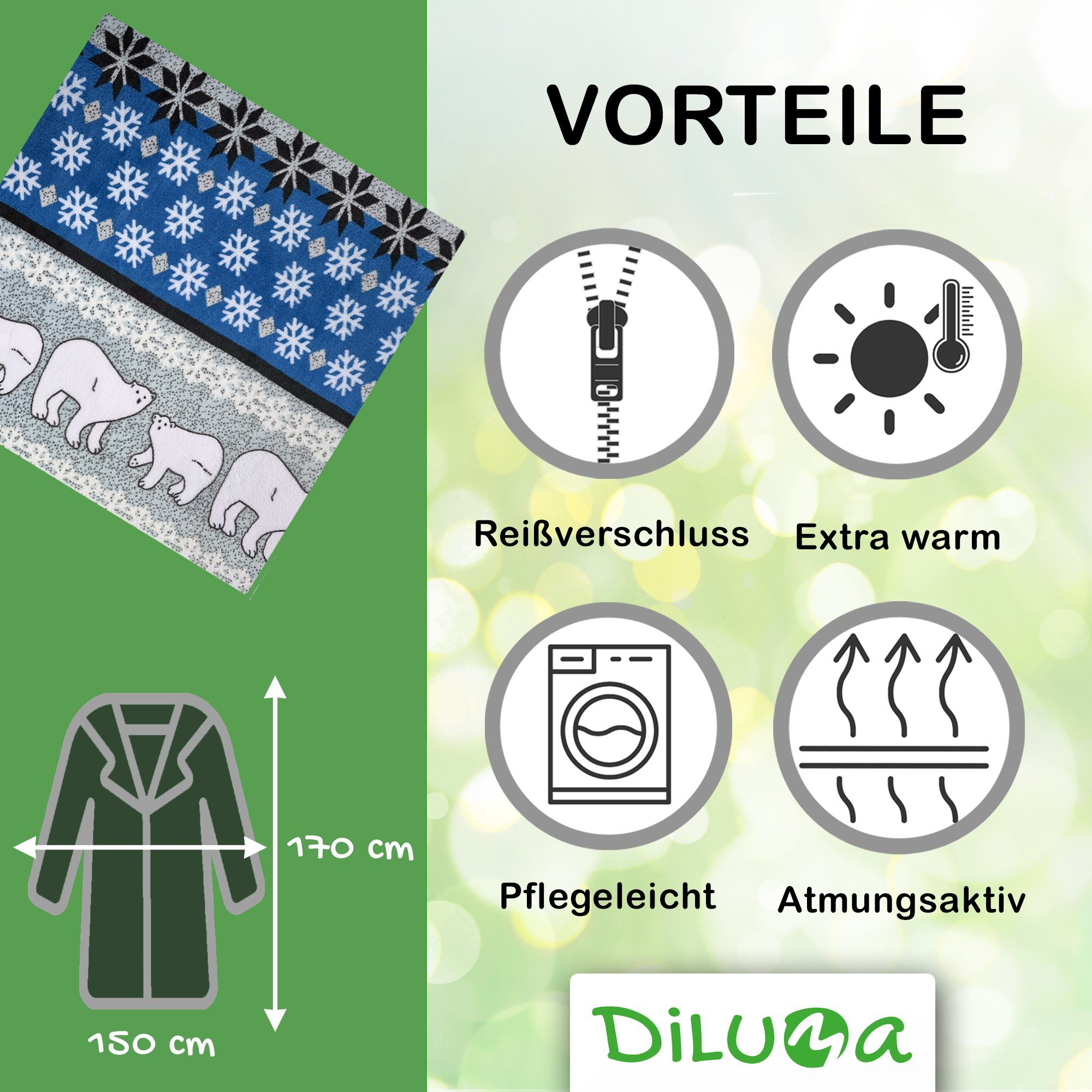 Wohndecke Kuscheldecke mit Ärmeln für Erwachsene & Kinder Ärmeldecke, DILUMA, TV Decke mit Ärmeln & Reißverschluss Kuschelweich, Warm
