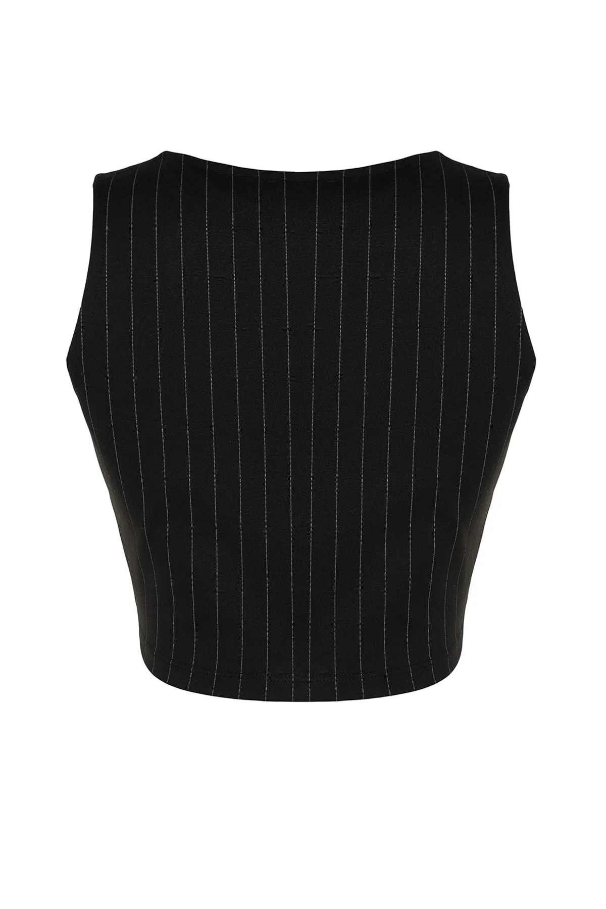 Trendyol Collection  Schwarze kurze Weste mit regulärem Knopfdetail und Streifen TWOSS23YE00037