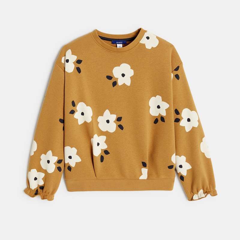 Sweat-shirt imprimé fleurs beige fille