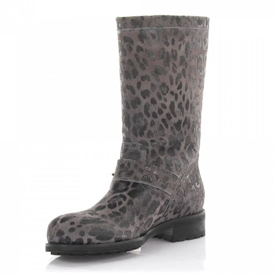 Jimmy Choo - Stiefel Kalbsleder Veloursleder Leo Print Zierschnalle grau - grau
