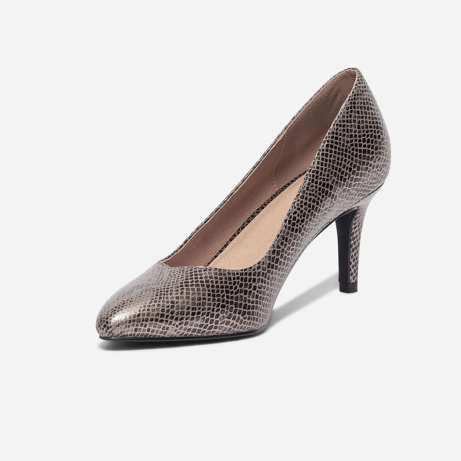 Escarpin taupe effet python métallisé à bout pointu