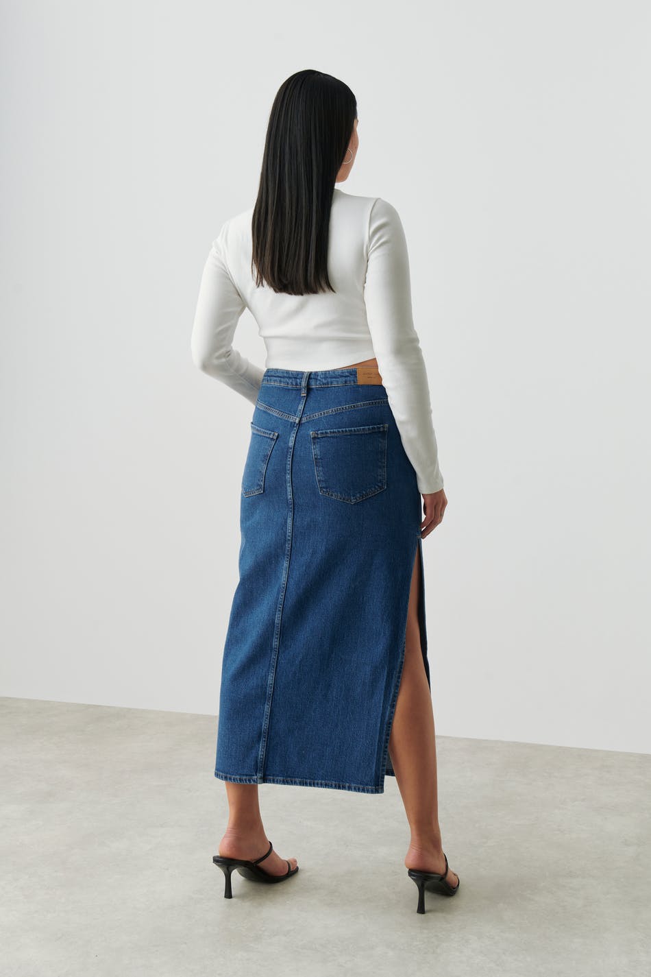 Long slit denim skirt