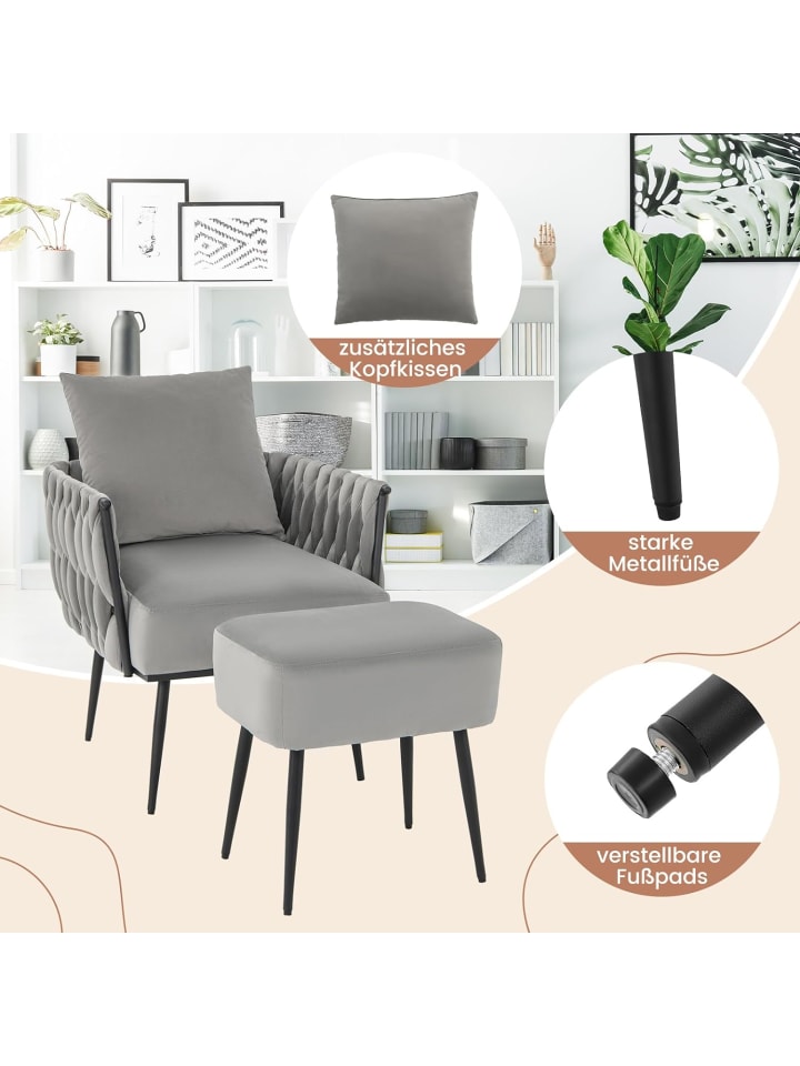 COSTWAY Ohrensessel mit Hocker in Grau günstig kaufen onesize