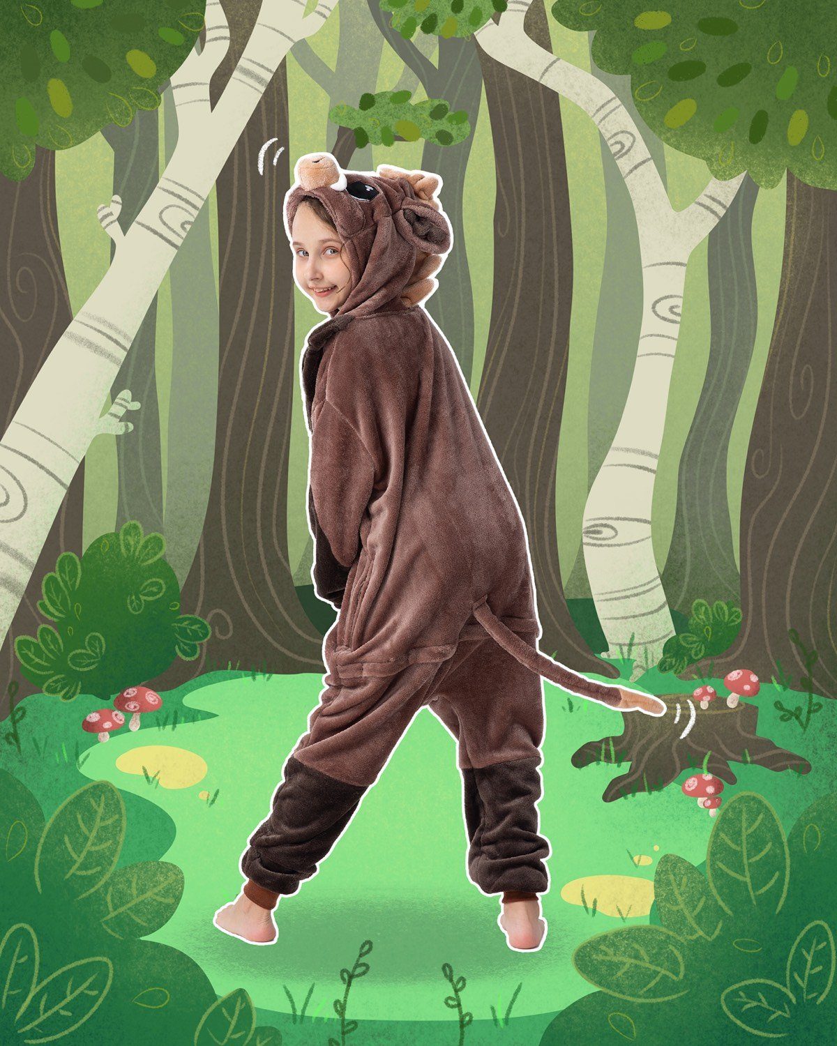 Corimori Jumpsuit Flauschiges Wildschwein-Kostüm für Kinder (2-tlg) mit Haarreif, Karneval, Fasching, Onesie, Mädchen, Jungen, Waldtiere