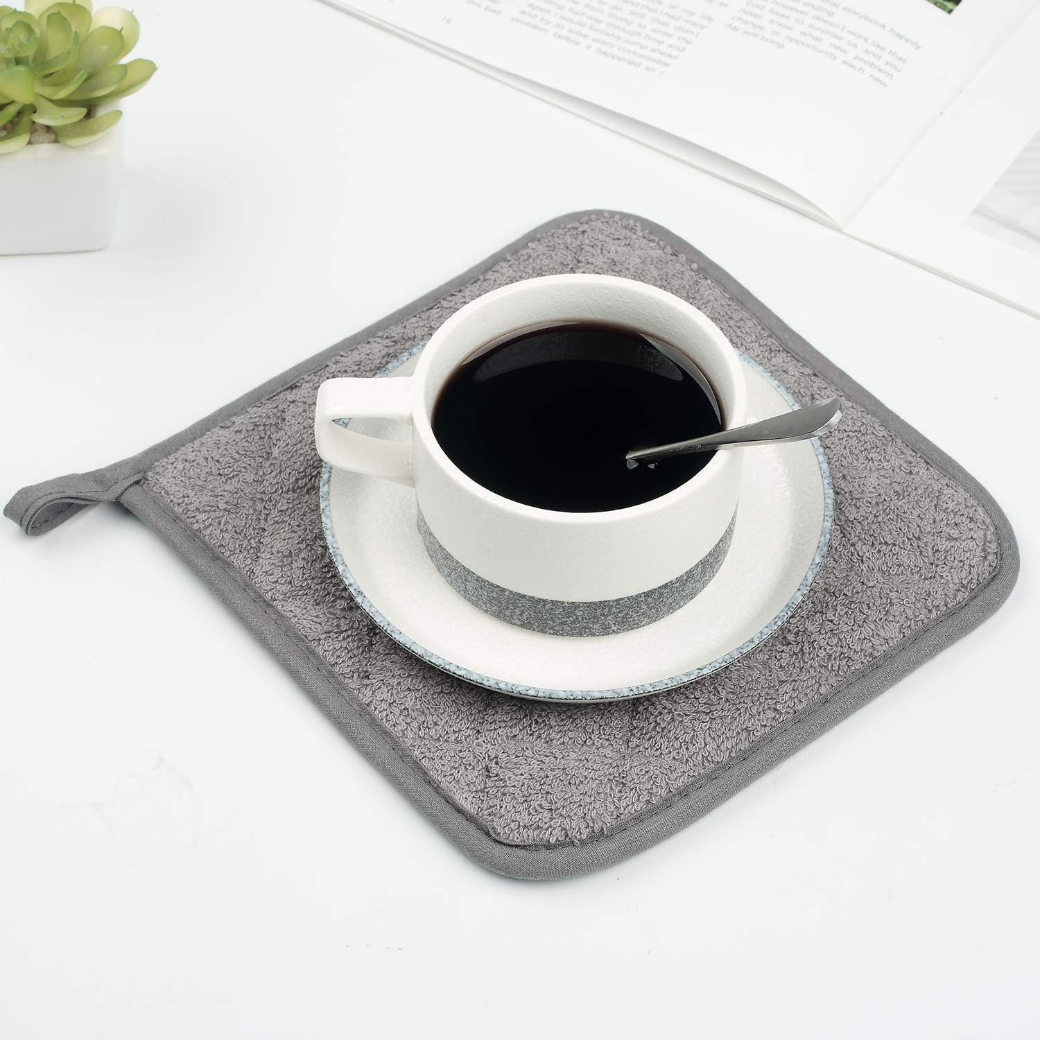 SCOKIT Topfhandschuhe Baumwolle Küche Everyday Basic Terry Topflappen, (hitzebeständig Untersetzer Topflappen, 5-tlg., Set von 5 Grau), für Kochen und Backen