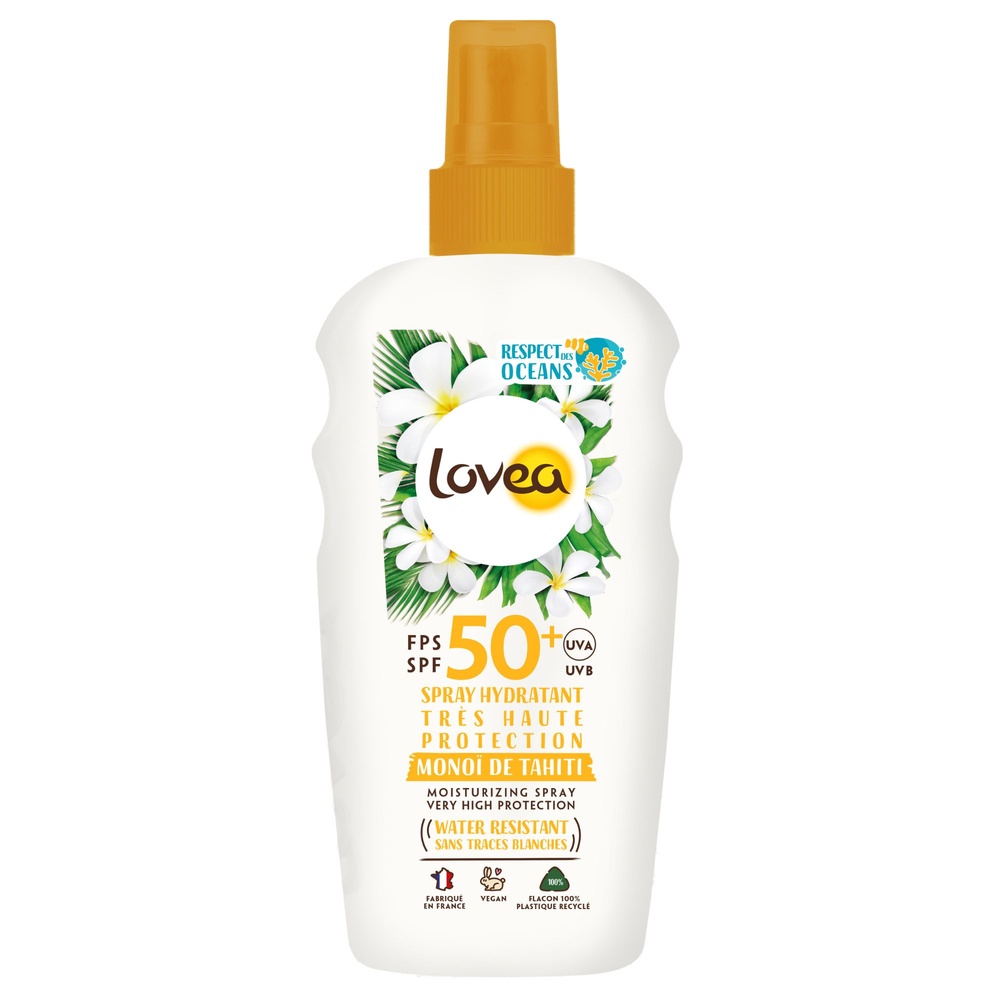 lovea Spray Hydratant FPS 50+ Très Haute Protection Monoï de Tahiti Spray Protecteur Solaire - Hydratant