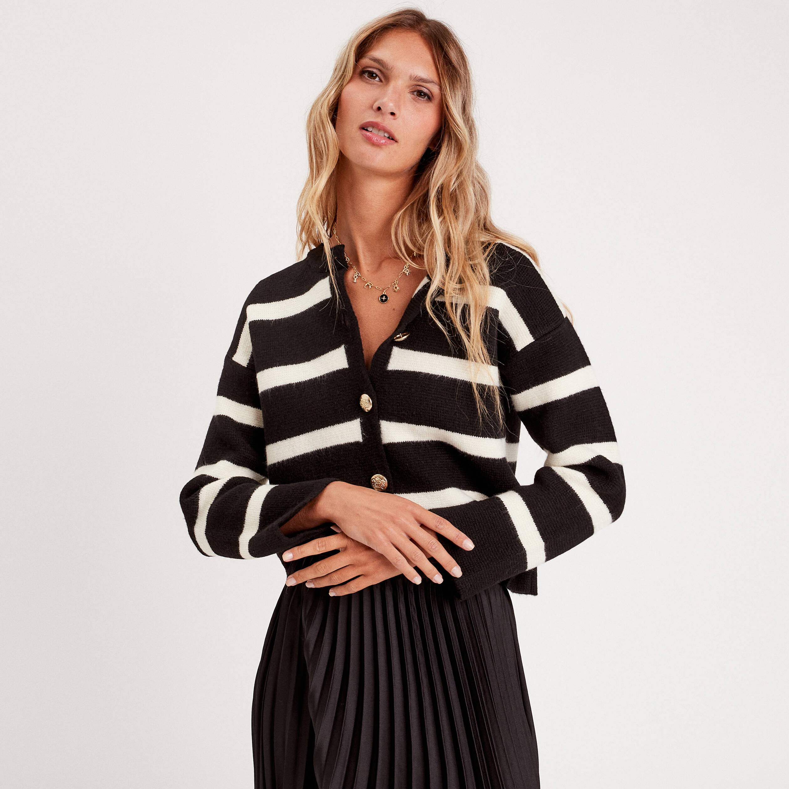 Veste boutonné col rond ecru femme | Cache Cache